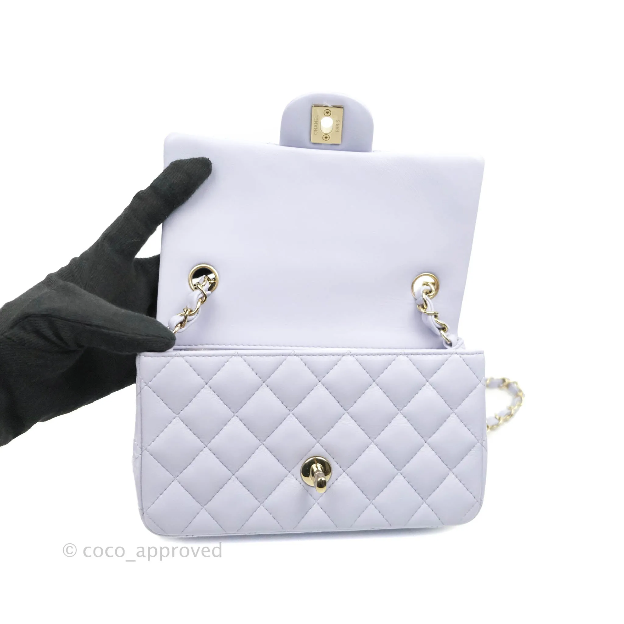 Chanel Quilted Mini Rectangular Lilac Lambskin Gold Hardware 21K