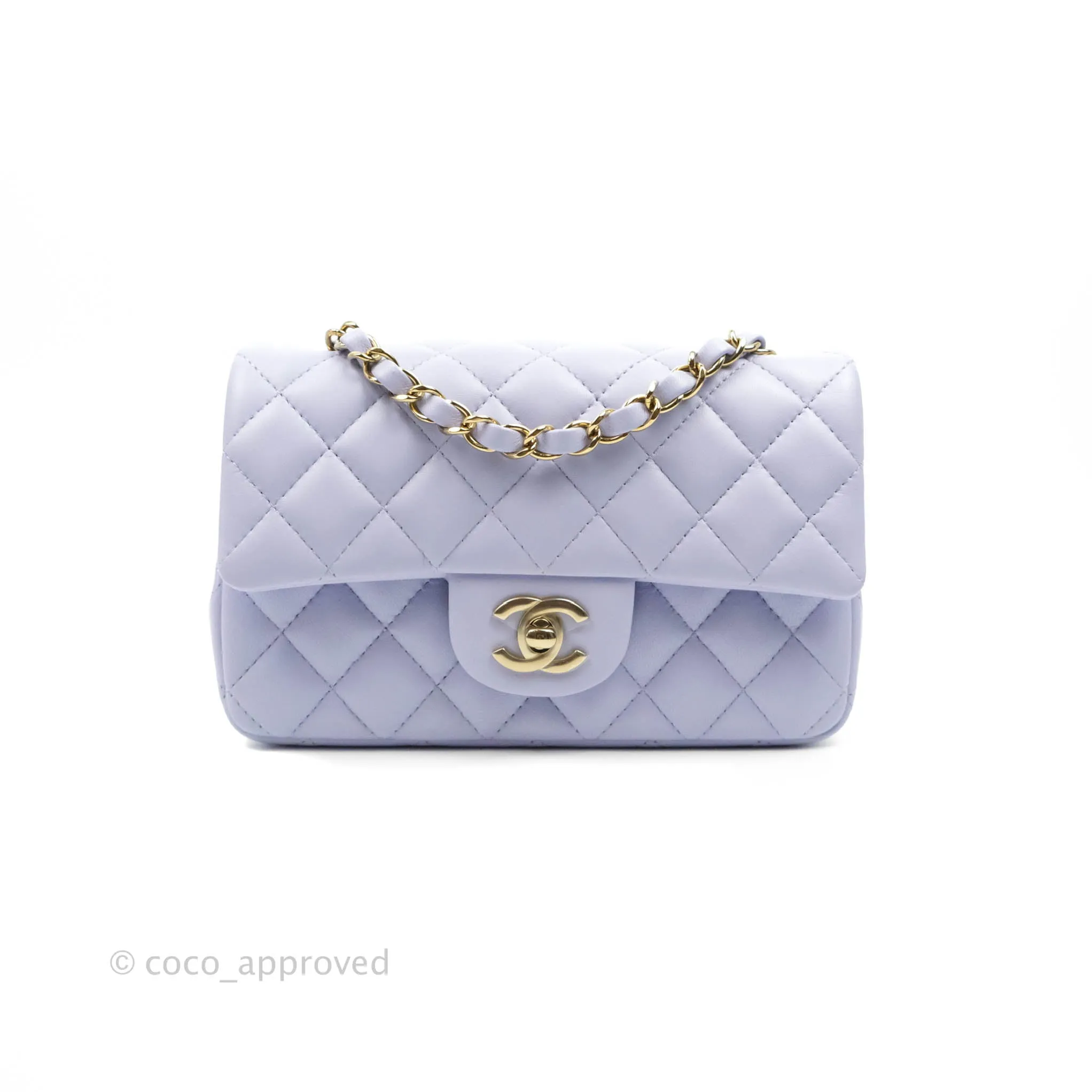 Chanel Quilted Mini Rectangular Lilac Lambskin Gold Hardware 21K