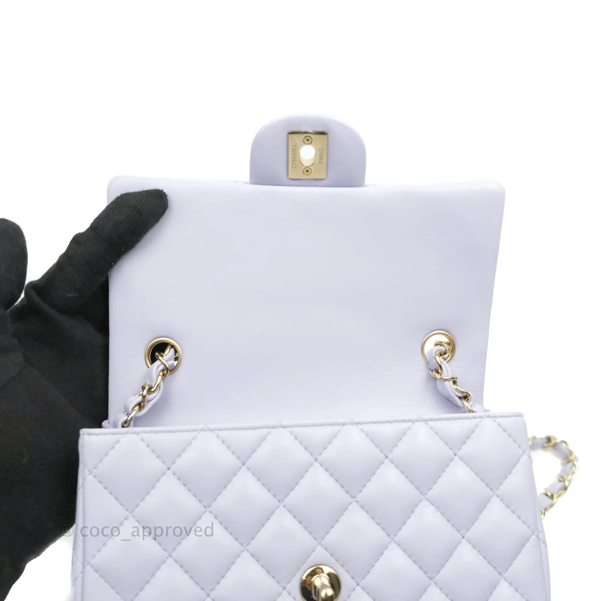 Chanel Quilted Mini Rectangular Lilac Lambskin Gold Hardware 21K
