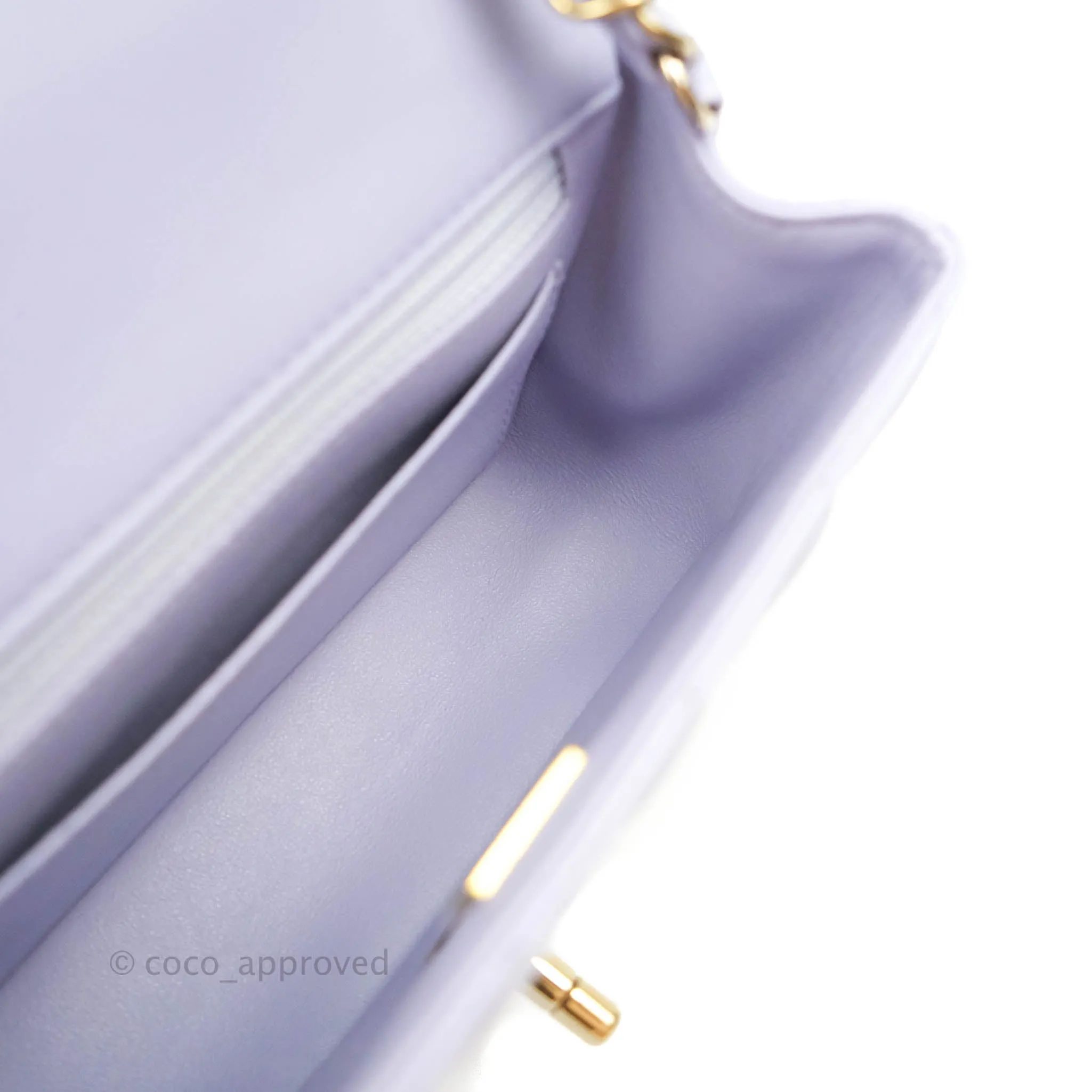 Chanel Quilted Mini Rectangular Lilac Lambskin Gold Hardware 21K