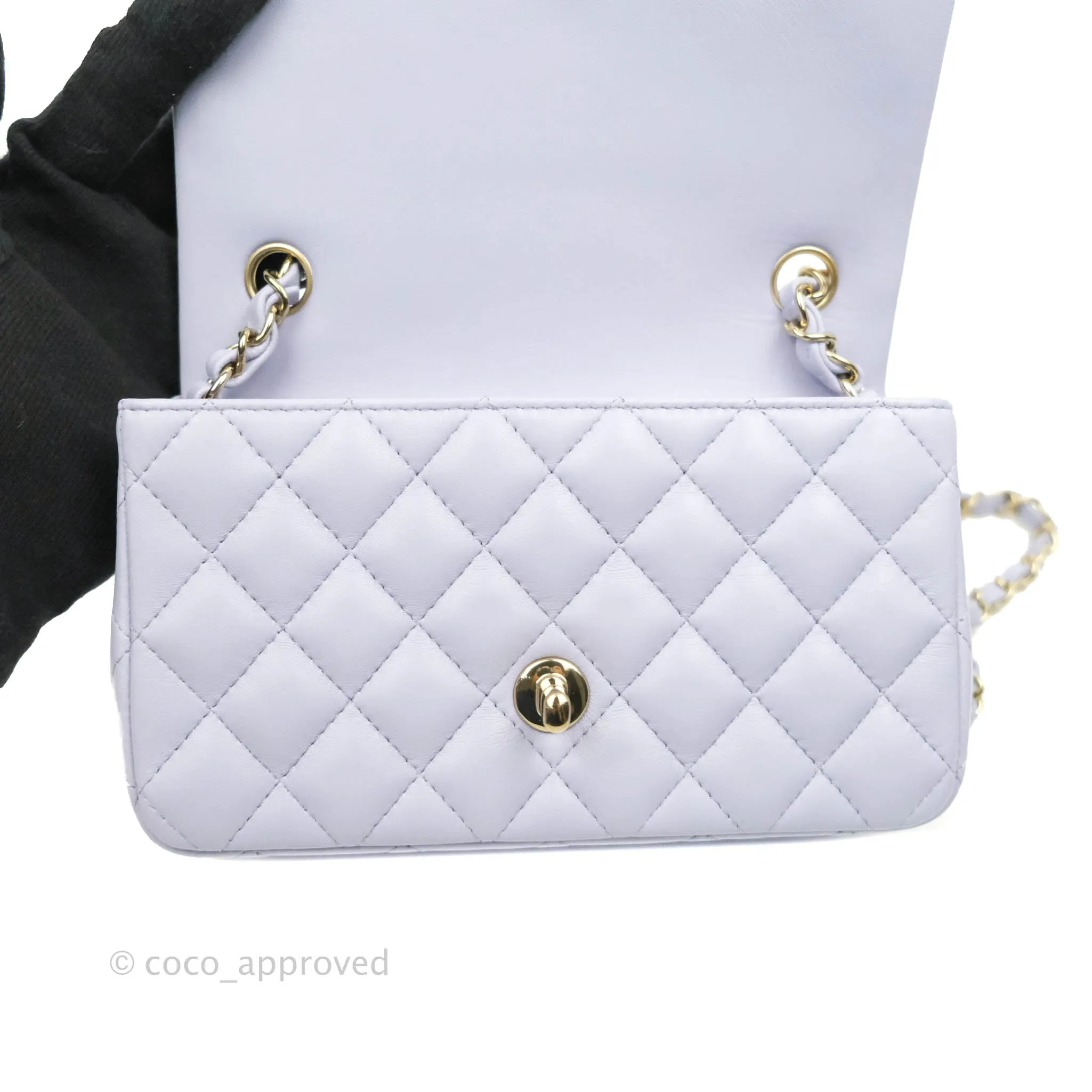 Chanel Quilted Mini Rectangular Lilac Lambskin Gold Hardware 21K