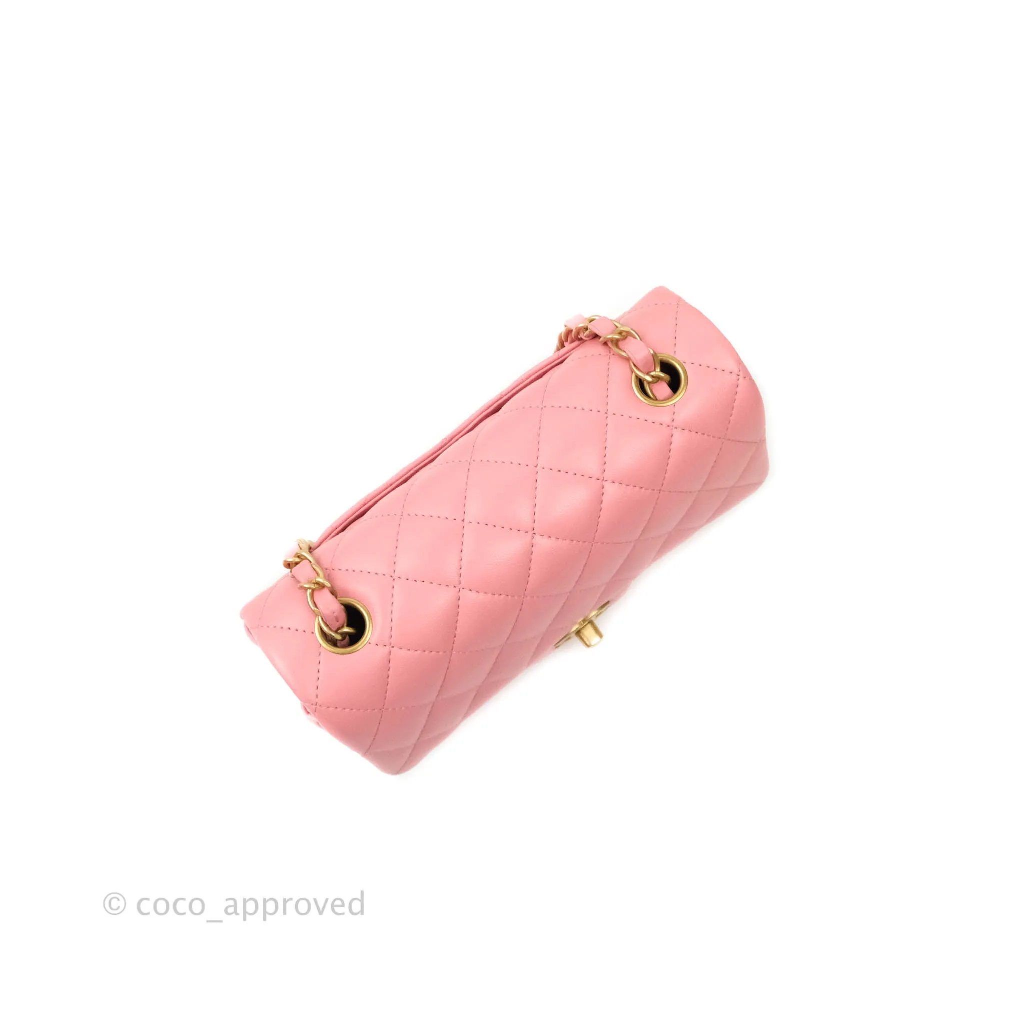 Chanel Quilted Mini Rectangular Pink Lambskin Aged Gold Hardware