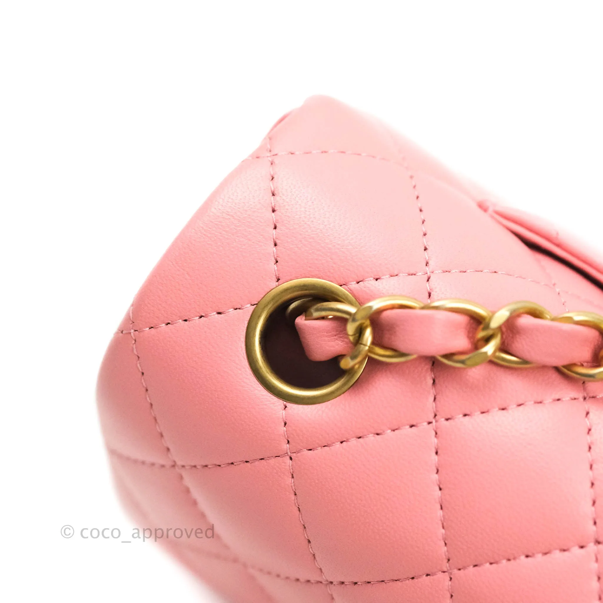 Chanel Quilted Mini Rectangular Pink Lambskin Aged Gold Hardware
