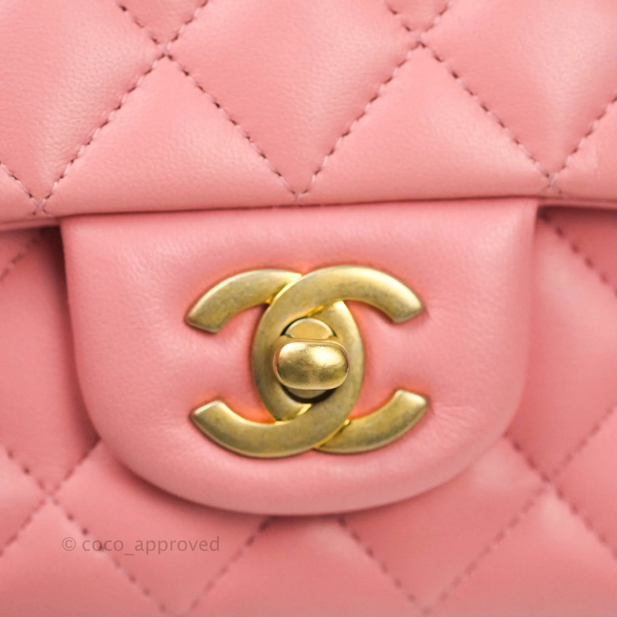 Chanel Quilted Mini Rectangular Pink Lambskin Aged Gold Hardware