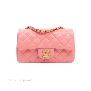 Chanel Quilted Mini Rectangular Pink Lambskin Aged Gold Hardware