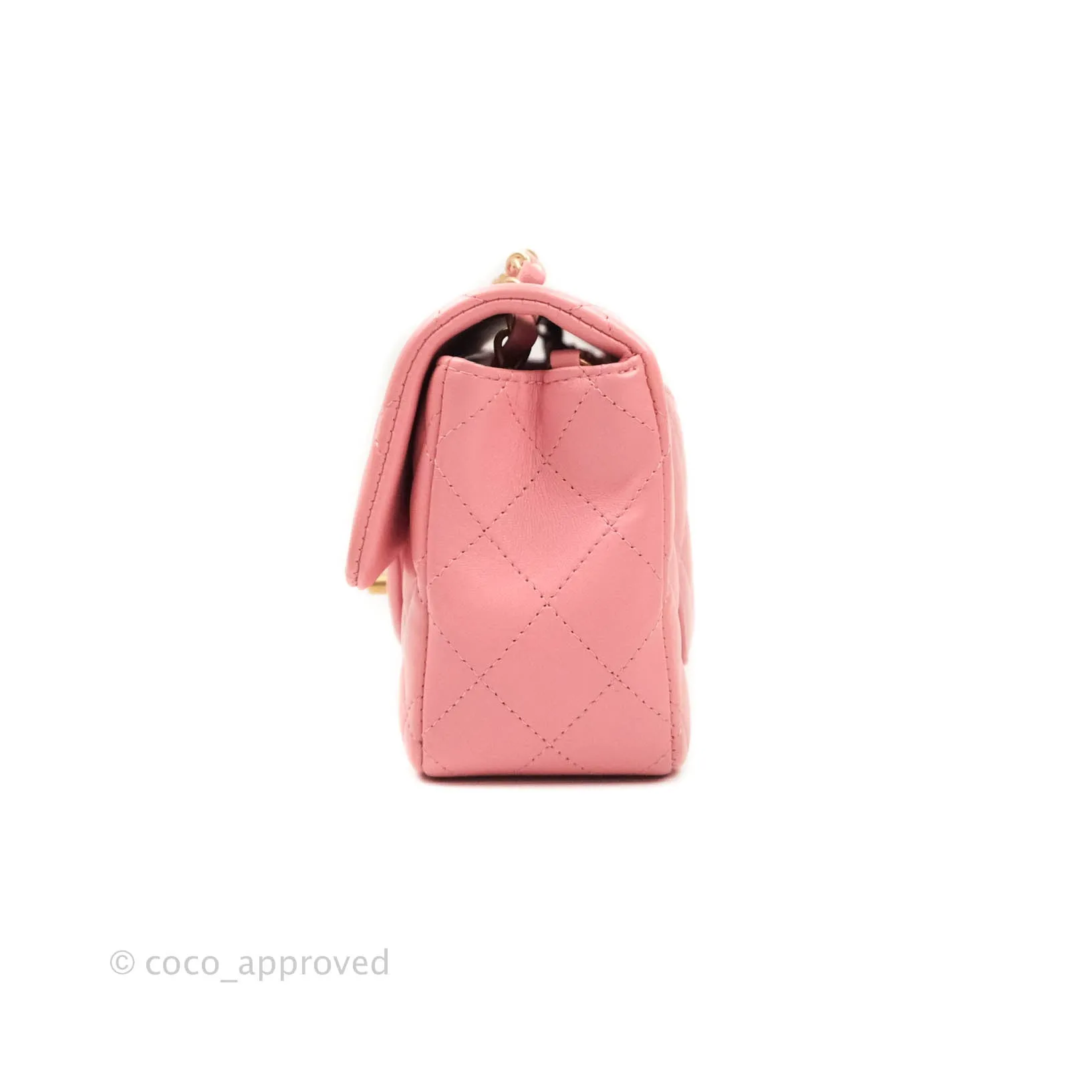 Chanel Quilted Mini Rectangular Pink Lambskin Aged Gold Hardware