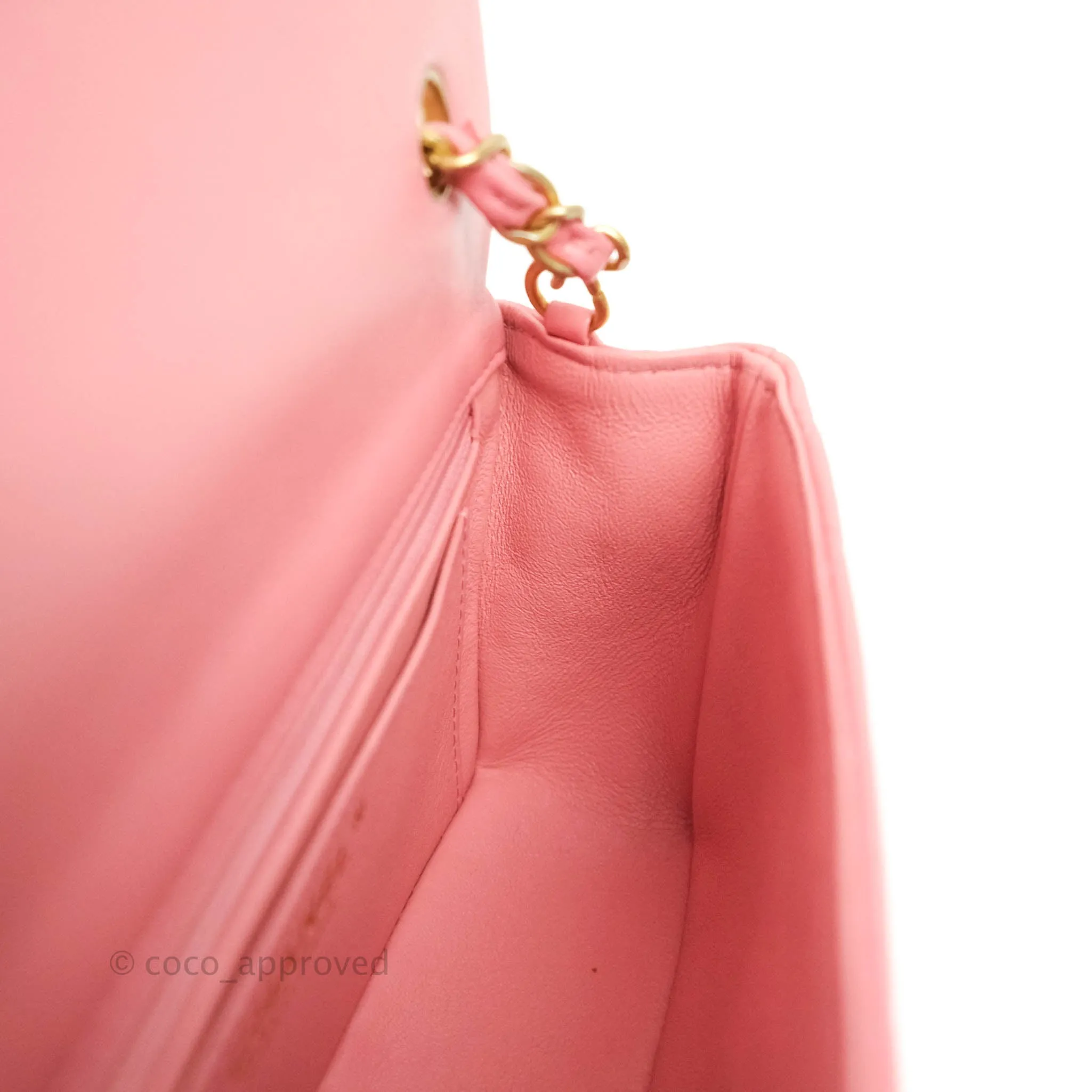 Chanel Quilted Mini Rectangular Pink Lambskin Aged Gold Hardware