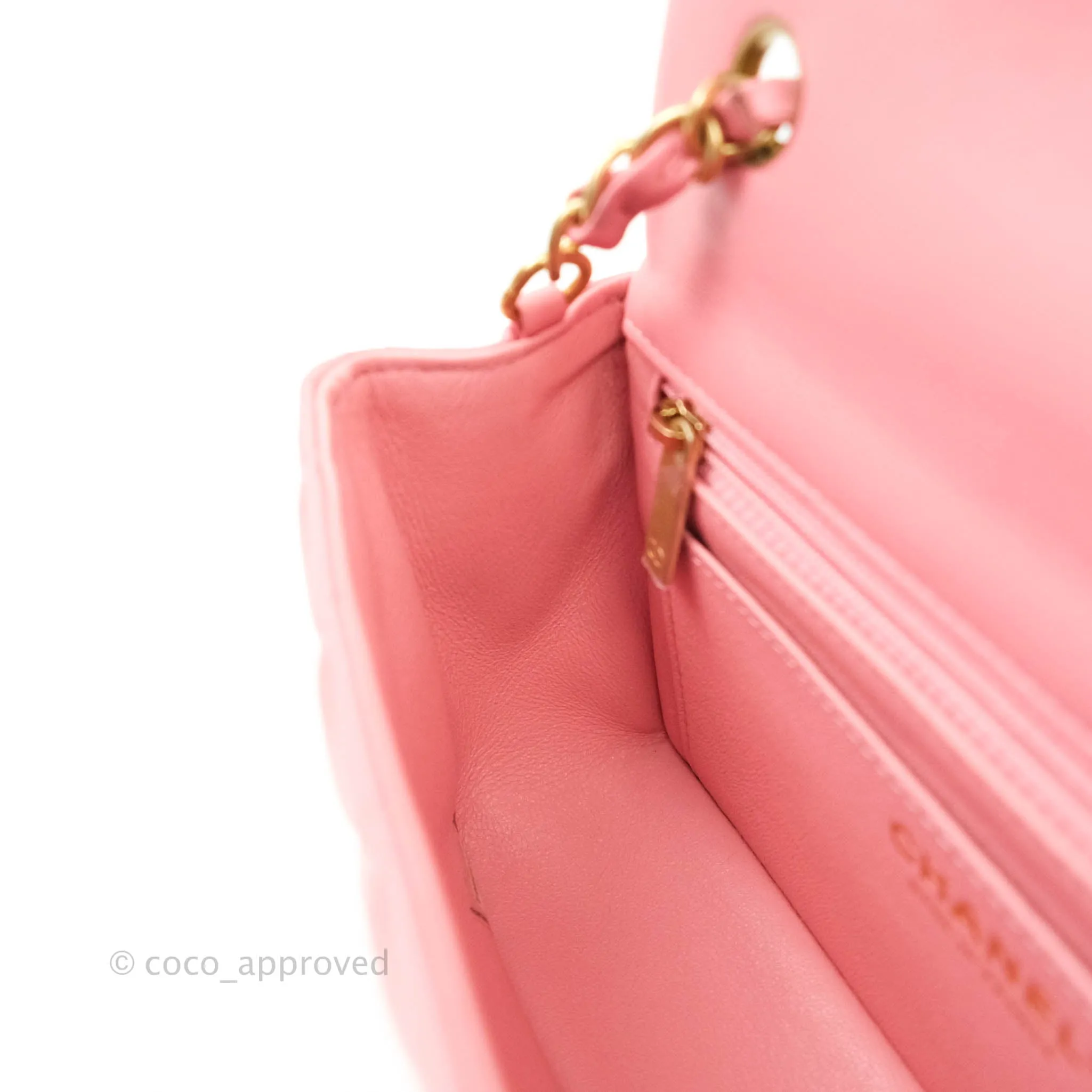 Chanel Quilted Mini Rectangular Pink Lambskin Aged Gold Hardware