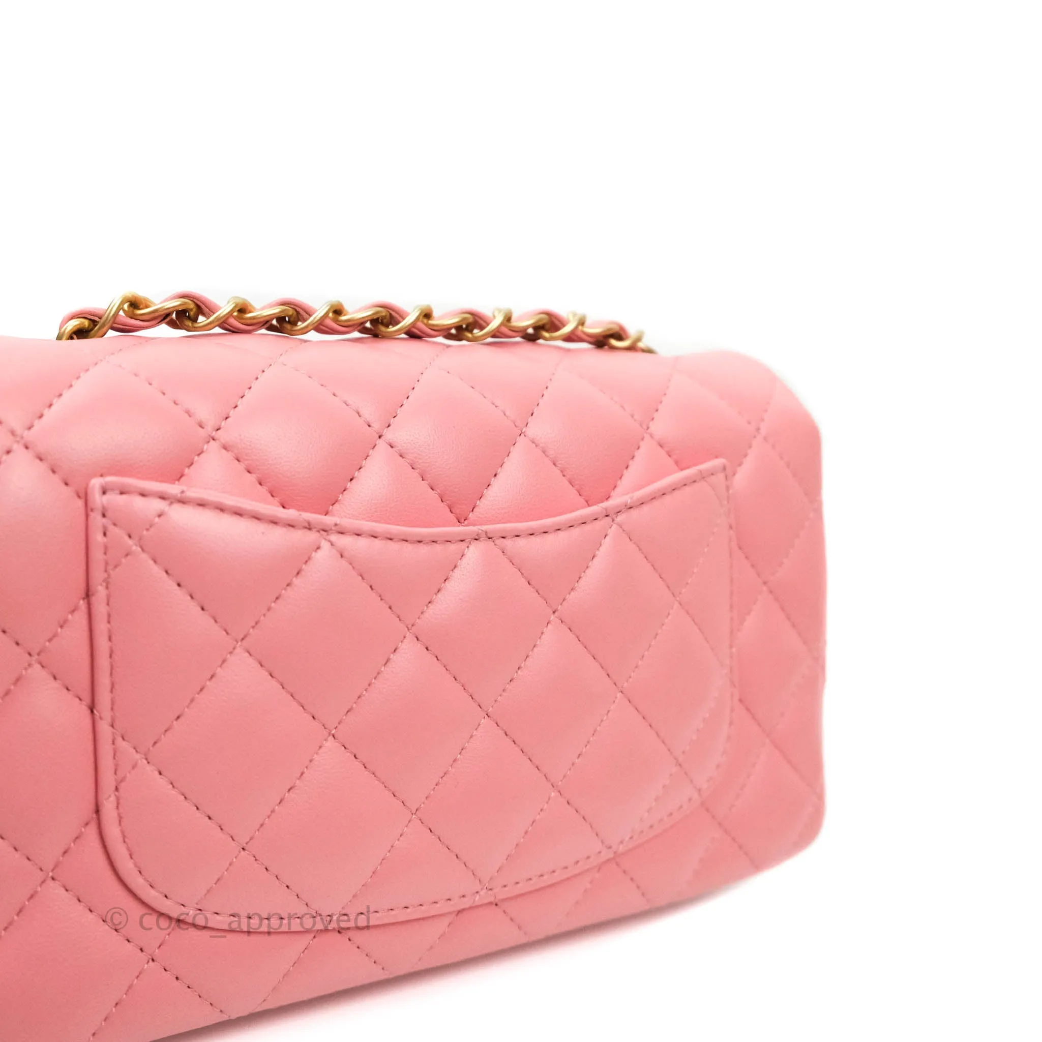 Chanel Quilted Mini Rectangular Pink Lambskin Aged Gold Hardware