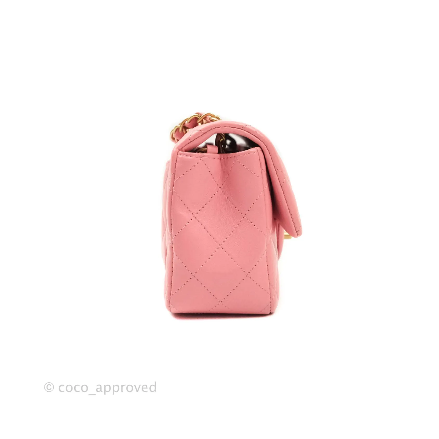 Chanel Quilted Mini Rectangular Pink Lambskin Aged Gold Hardware
