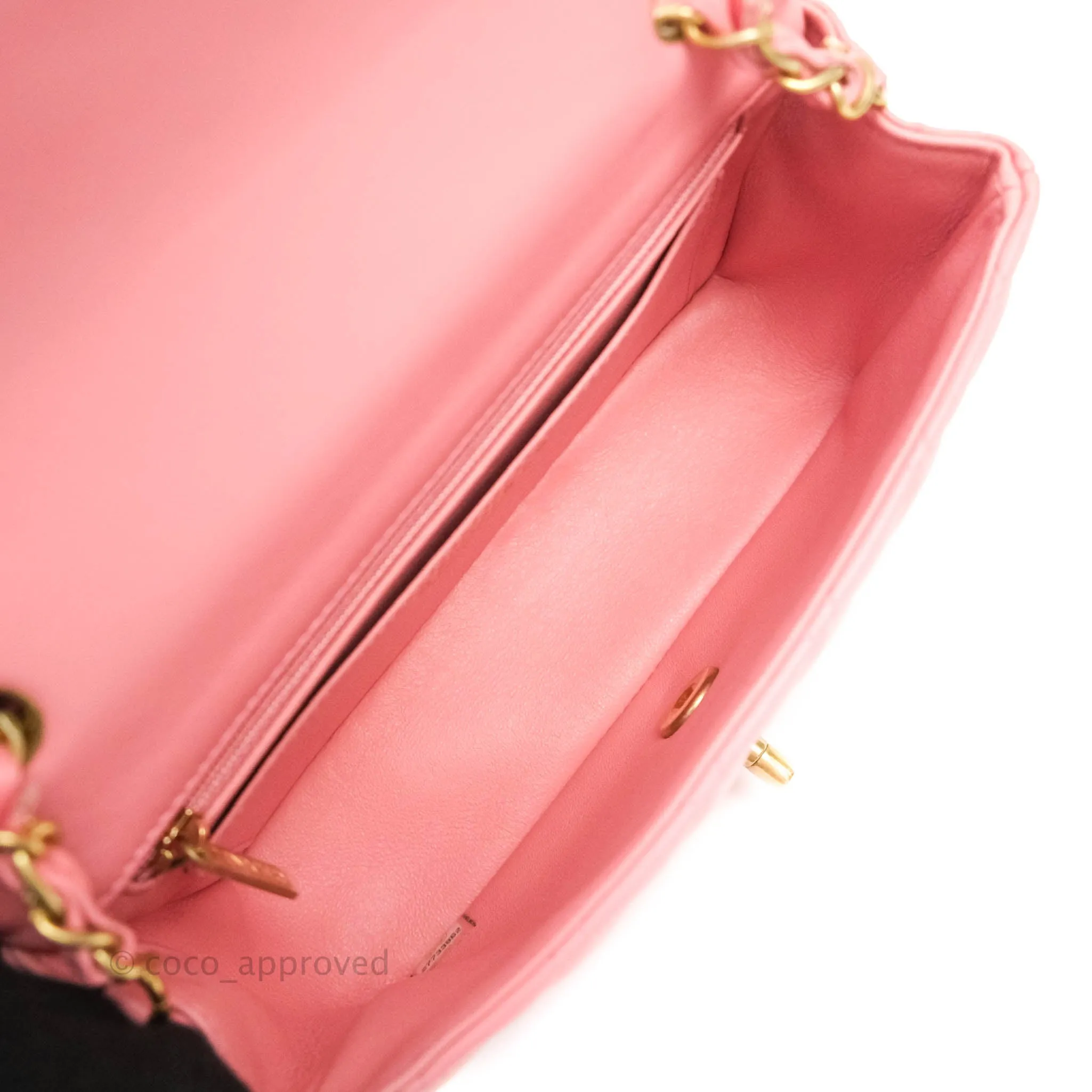 Chanel Quilted Mini Rectangular Pink Lambskin Aged Gold Hardware
