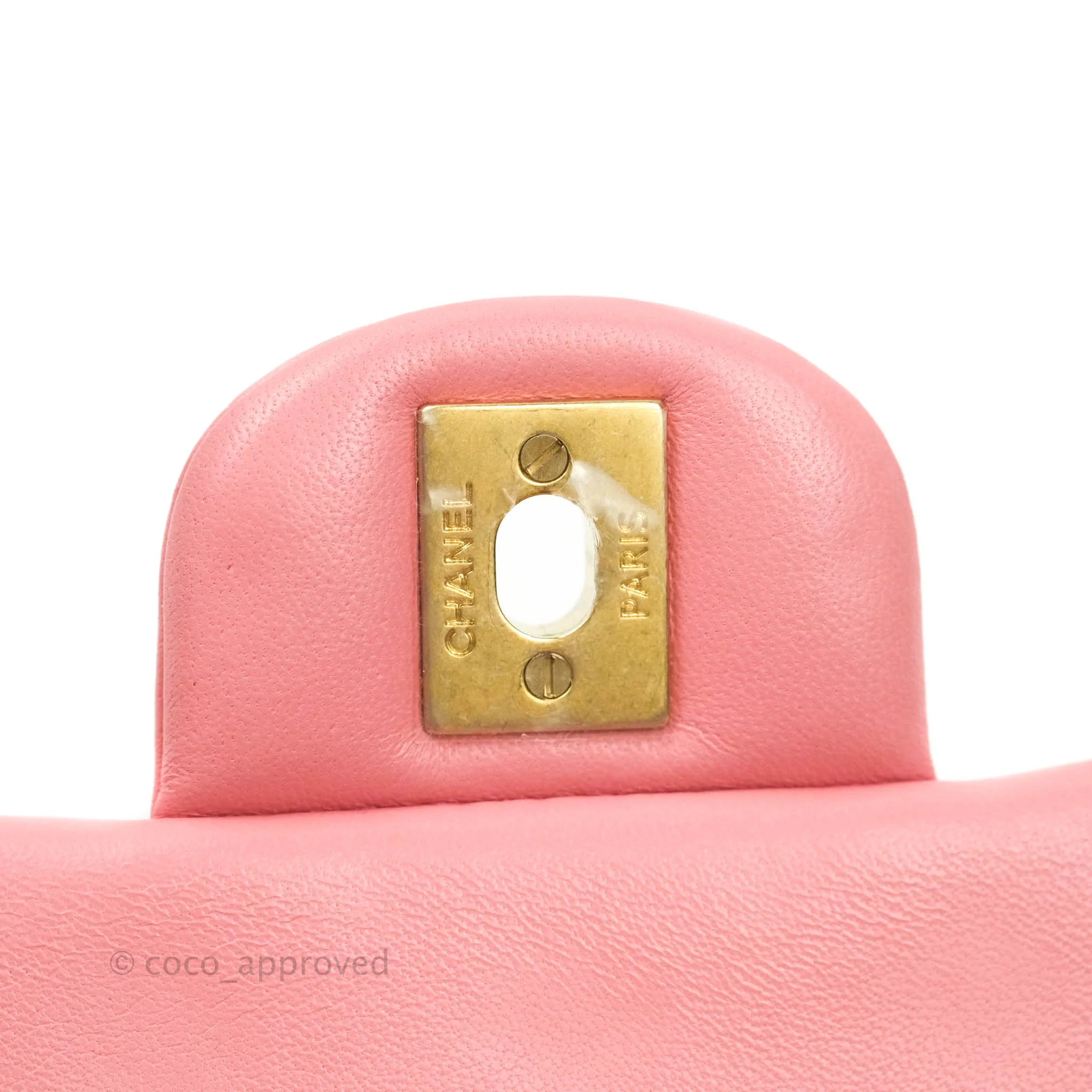 Chanel Quilted Mini Rectangular Pink Lambskin Aged Gold Hardware