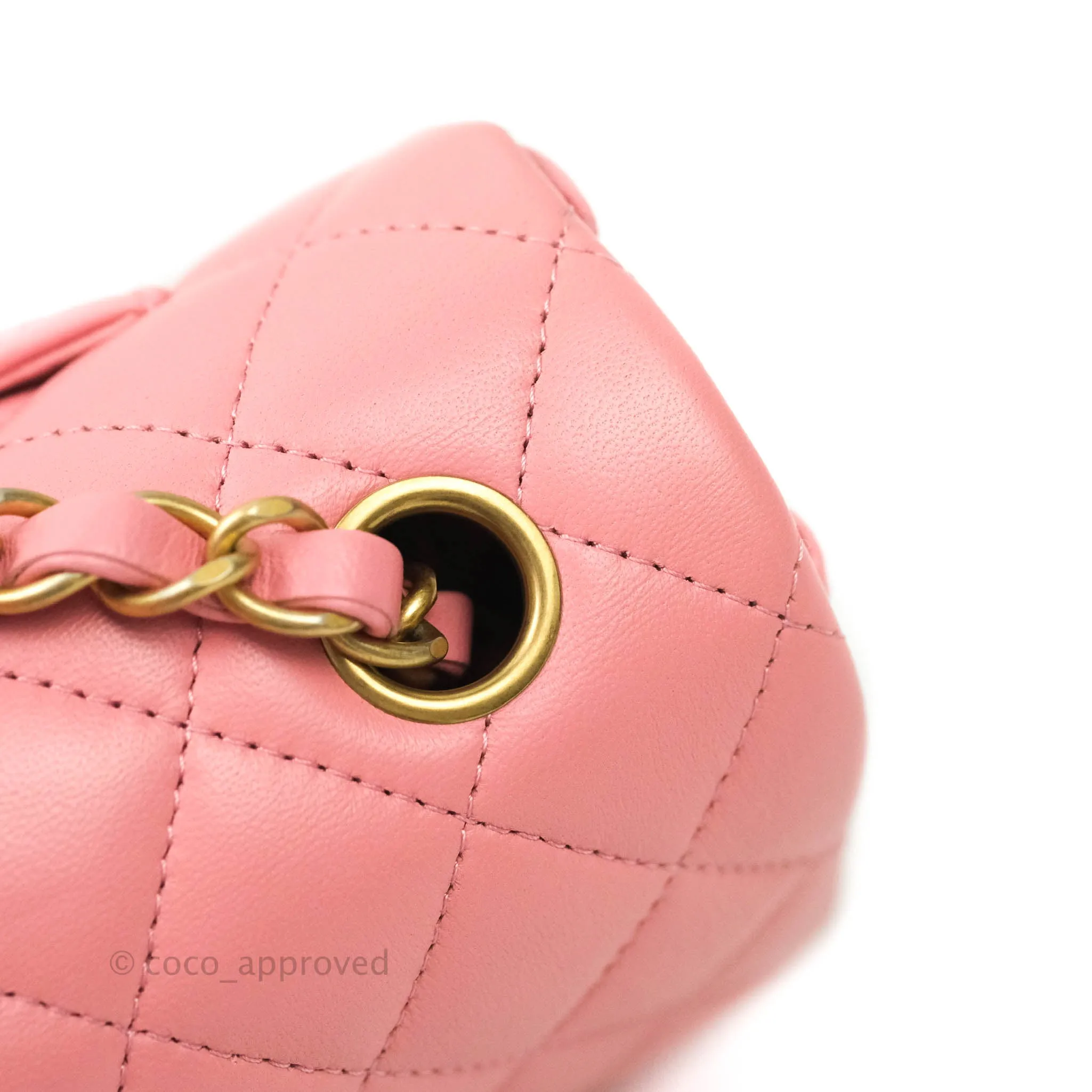 Chanel Quilted Mini Rectangular Pink Lambskin Aged Gold Hardware