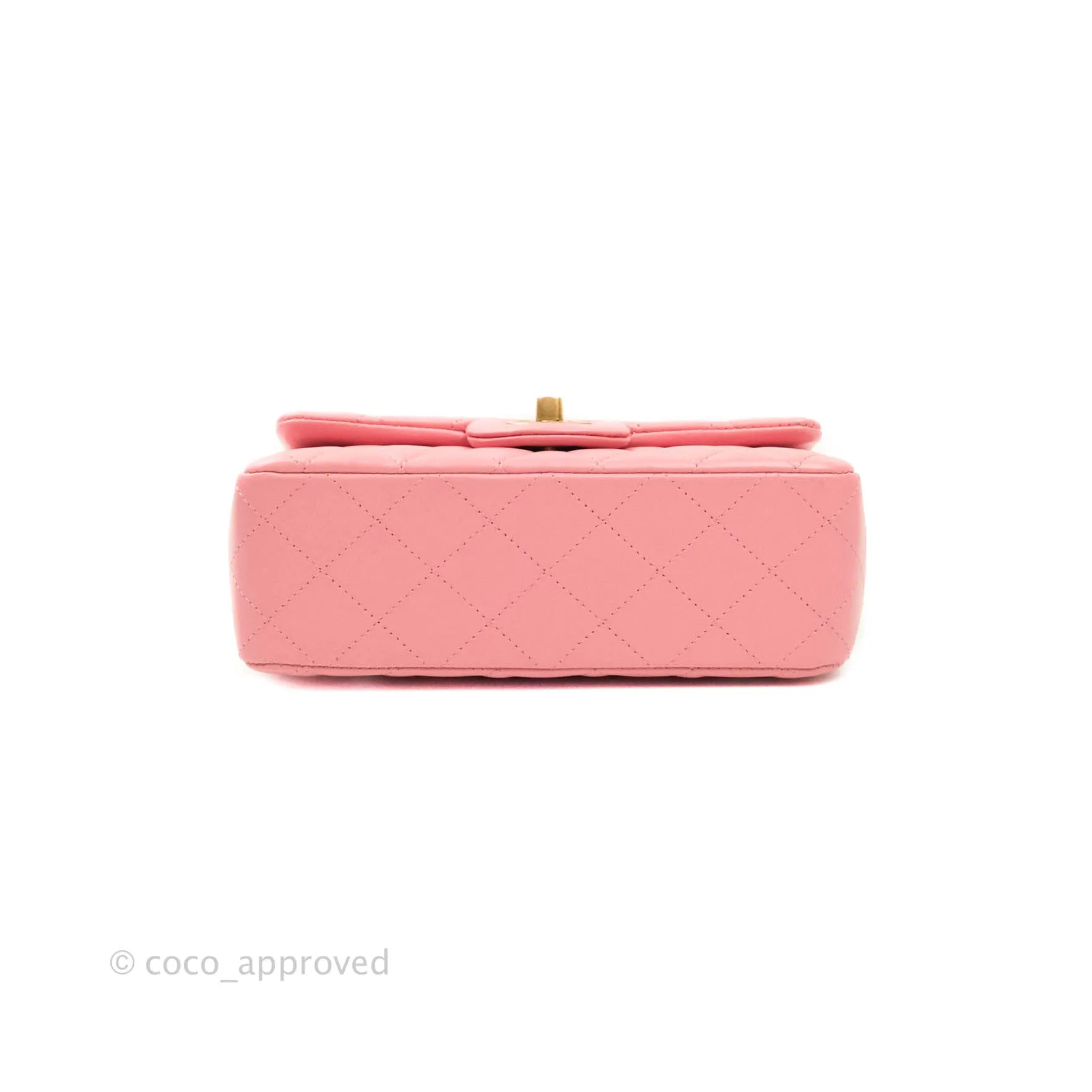 Chanel Quilted Mini Rectangular Pink Lambskin Aged Gold Hardware