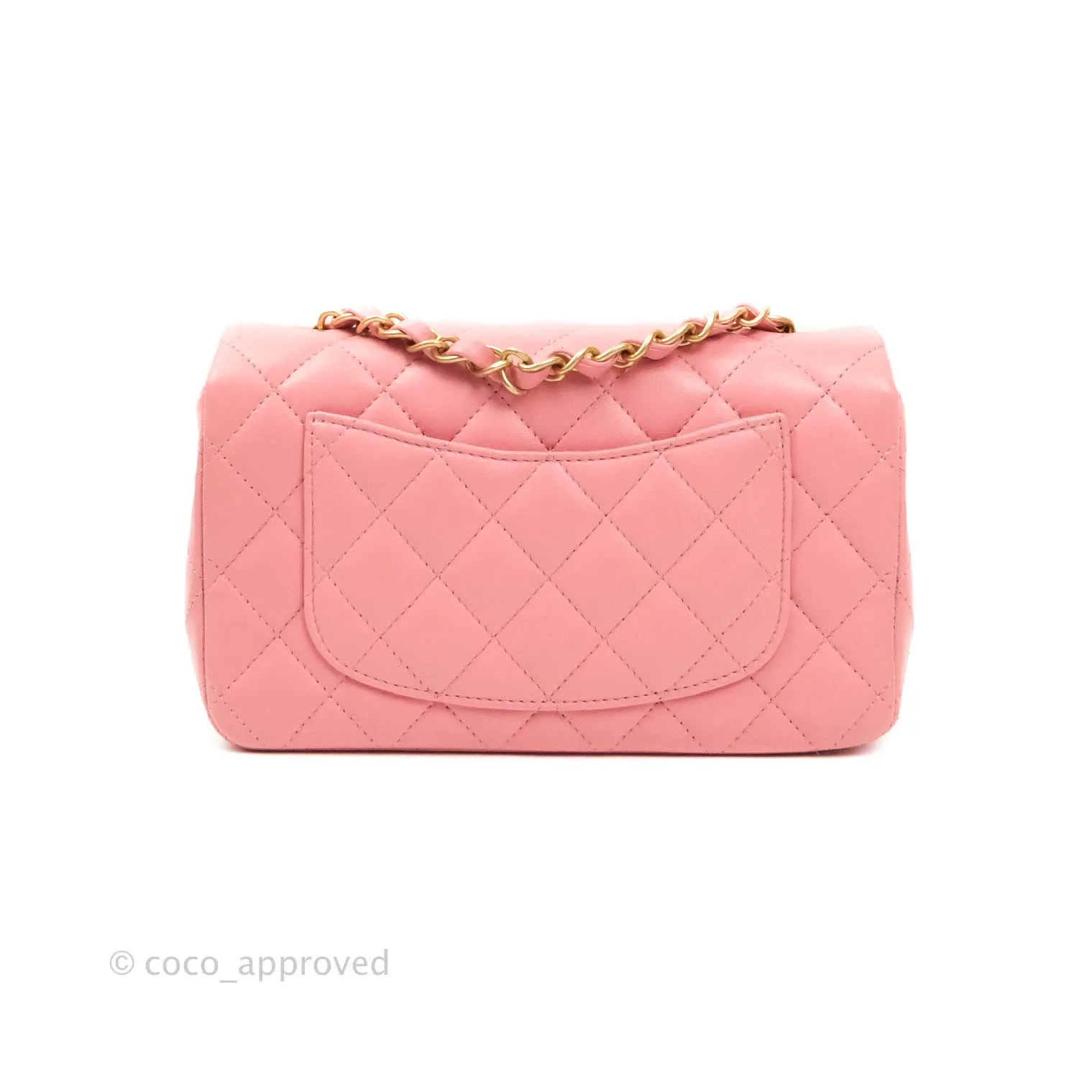 Chanel Quilted Mini Rectangular Pink Lambskin Aged Gold Hardware