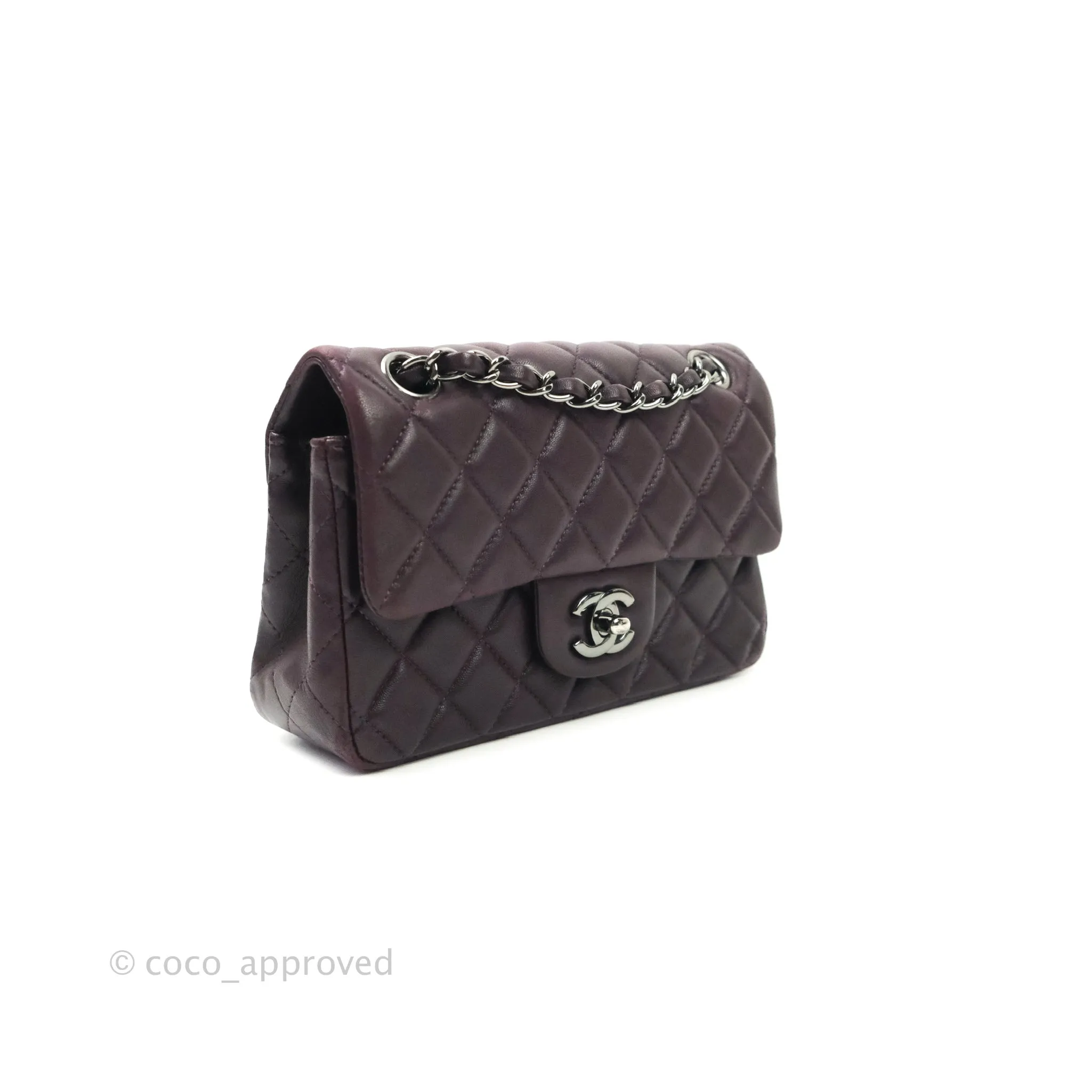 Chanel Quilted Mini Rectangular Purple Lambskin Silver Hardware