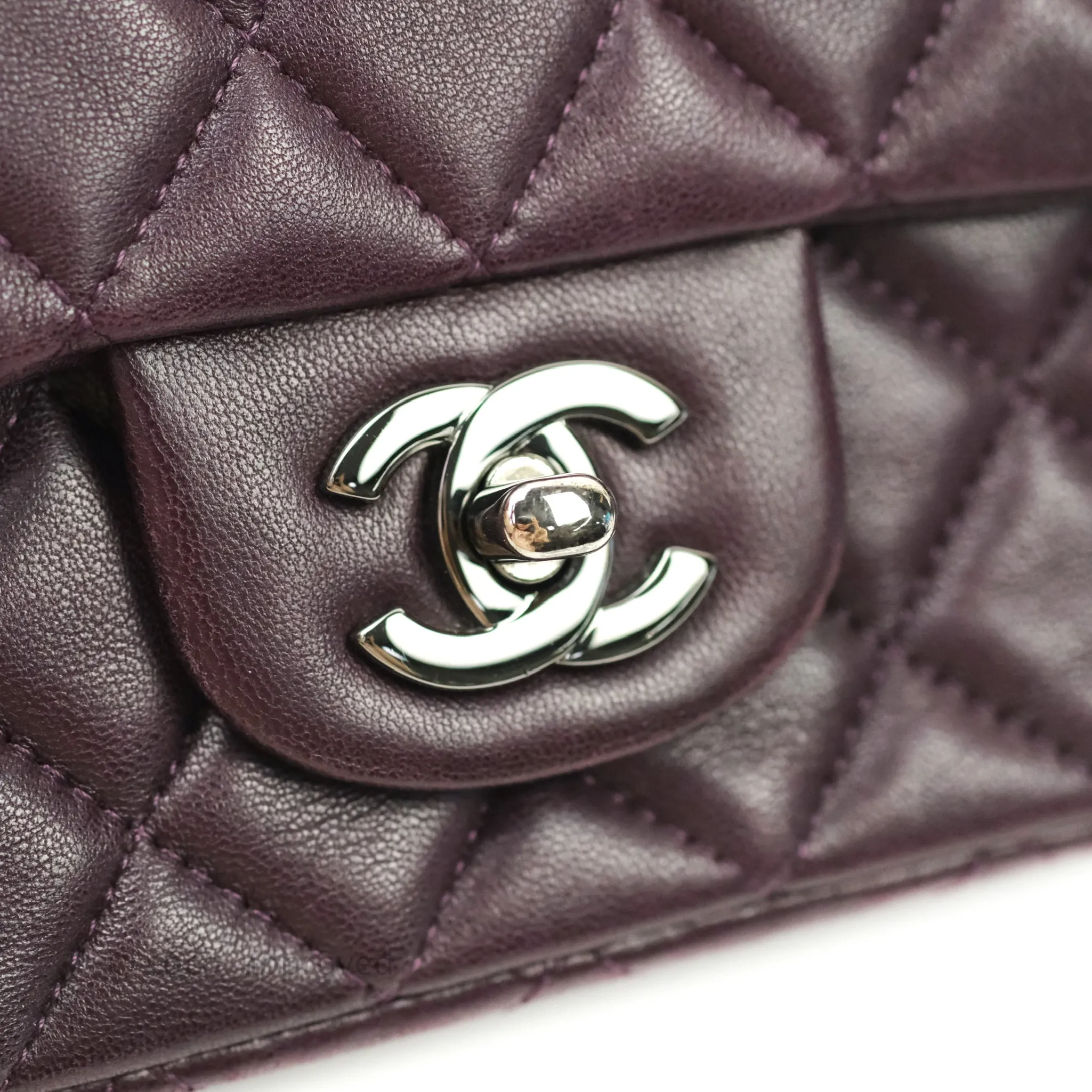 Chanel Quilted Mini Rectangular Purple Lambskin Silver Hardware