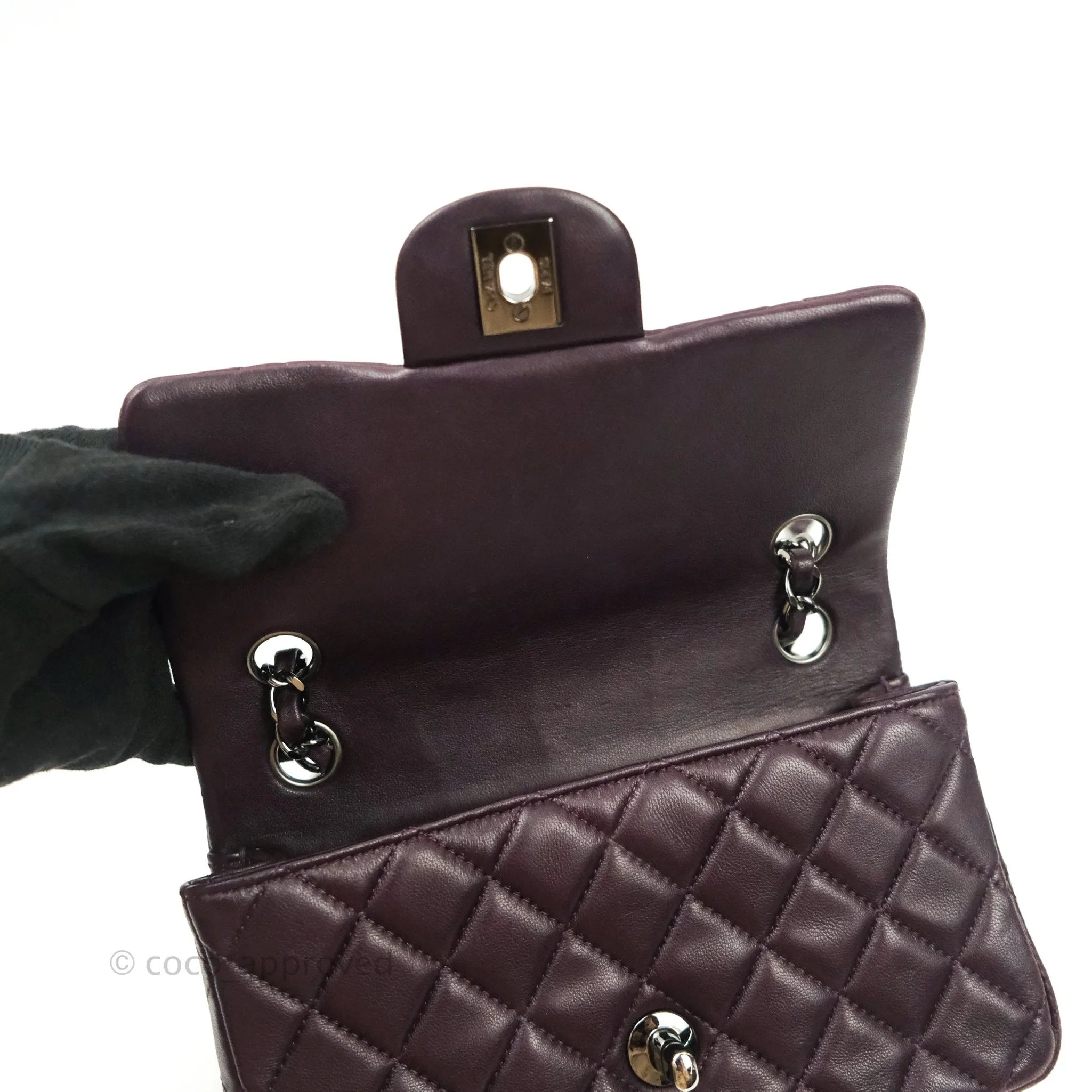 Chanel Quilted Mini Rectangular Purple Lambskin Silver Hardware