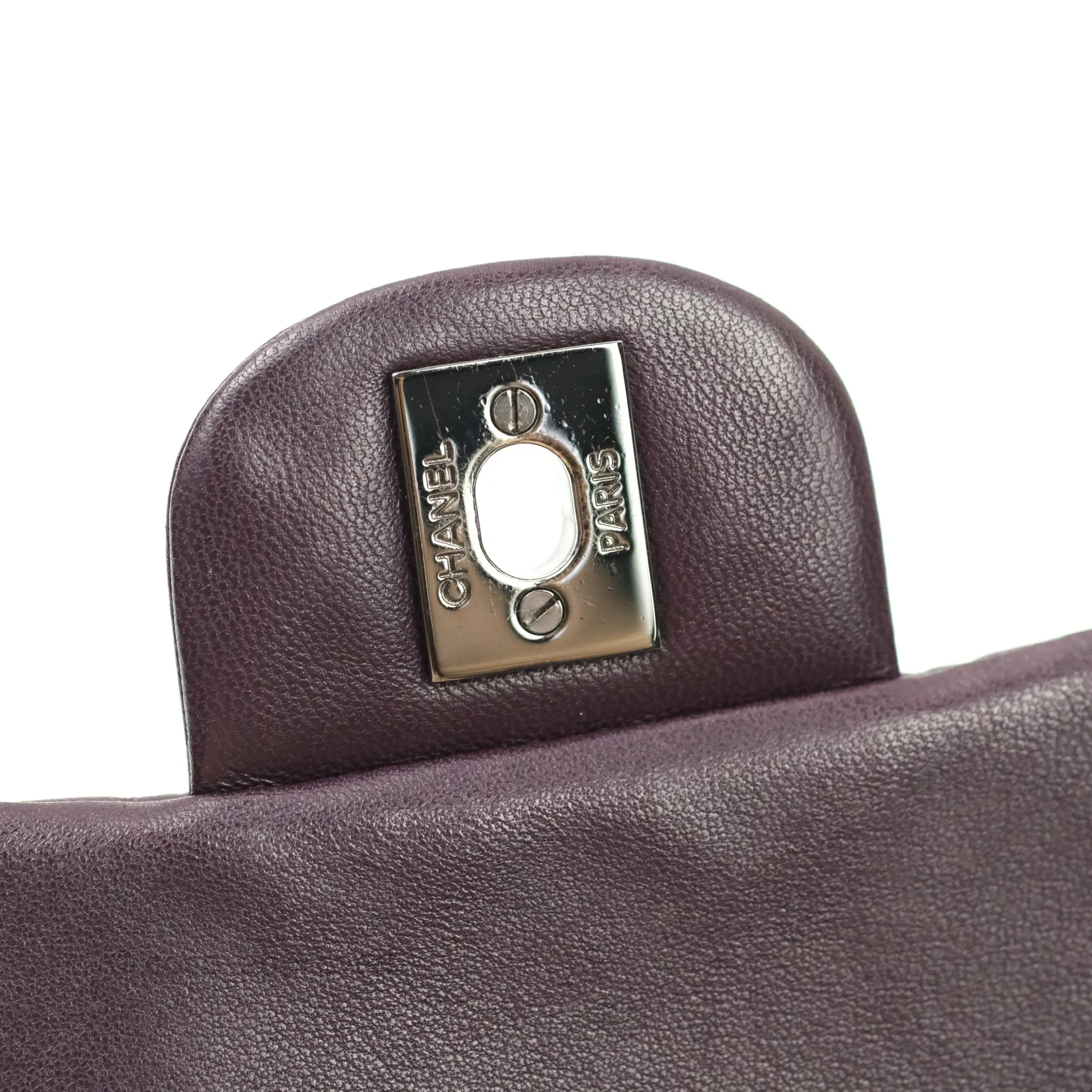 Chanel Quilted Mini Rectangular Purple Lambskin Silver Hardware
