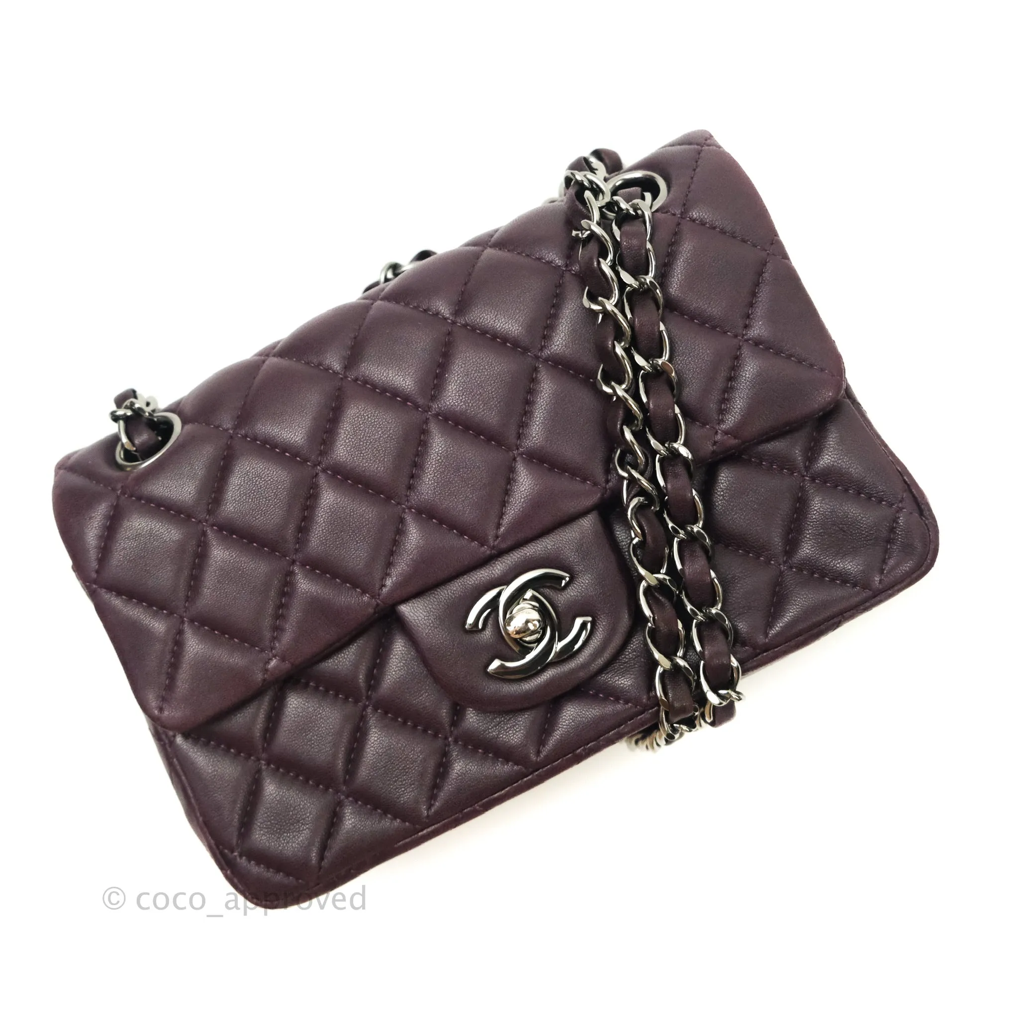 Chanel Quilted Mini Rectangular Purple Lambskin Silver Hardware