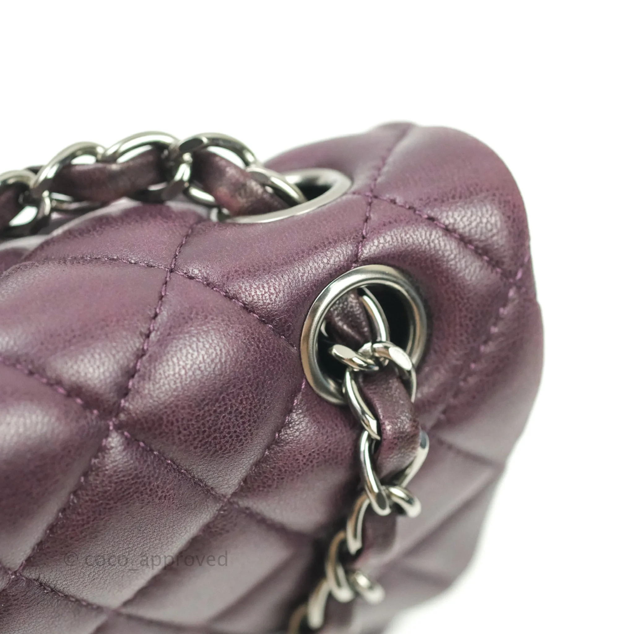 Chanel Quilted Mini Rectangular Purple Lambskin Silver Hardware