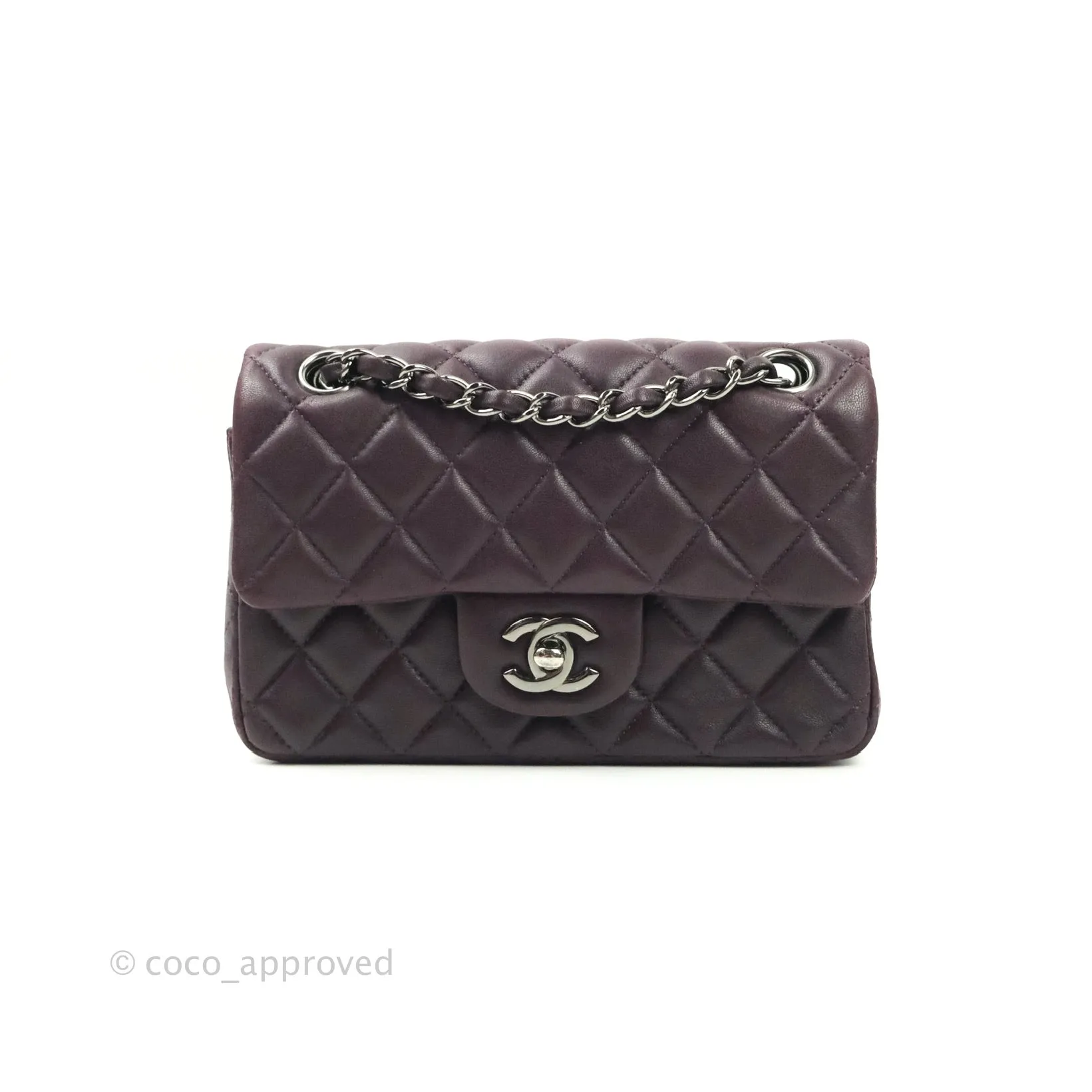 Chanel Quilted Mini Rectangular Purple Lambskin Silver Hardware