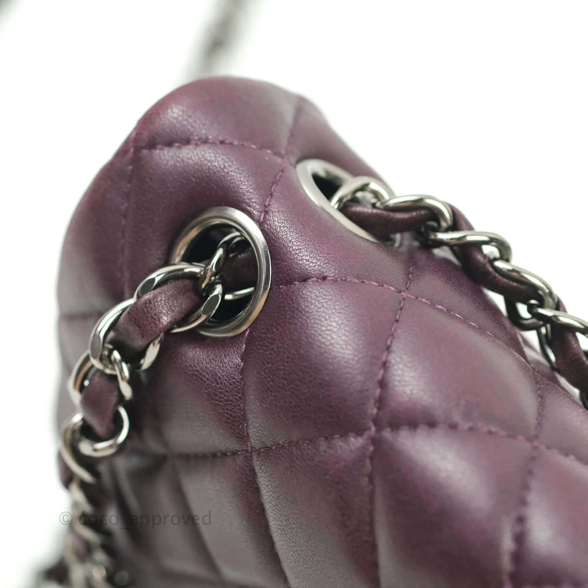 Chanel Quilted Mini Rectangular Purple Lambskin Silver Hardware