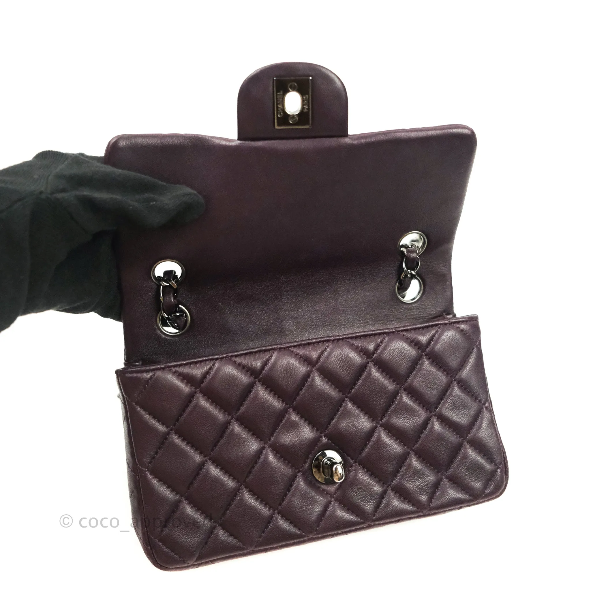 Chanel Quilted Mini Rectangular Purple Lambskin Silver Hardware
