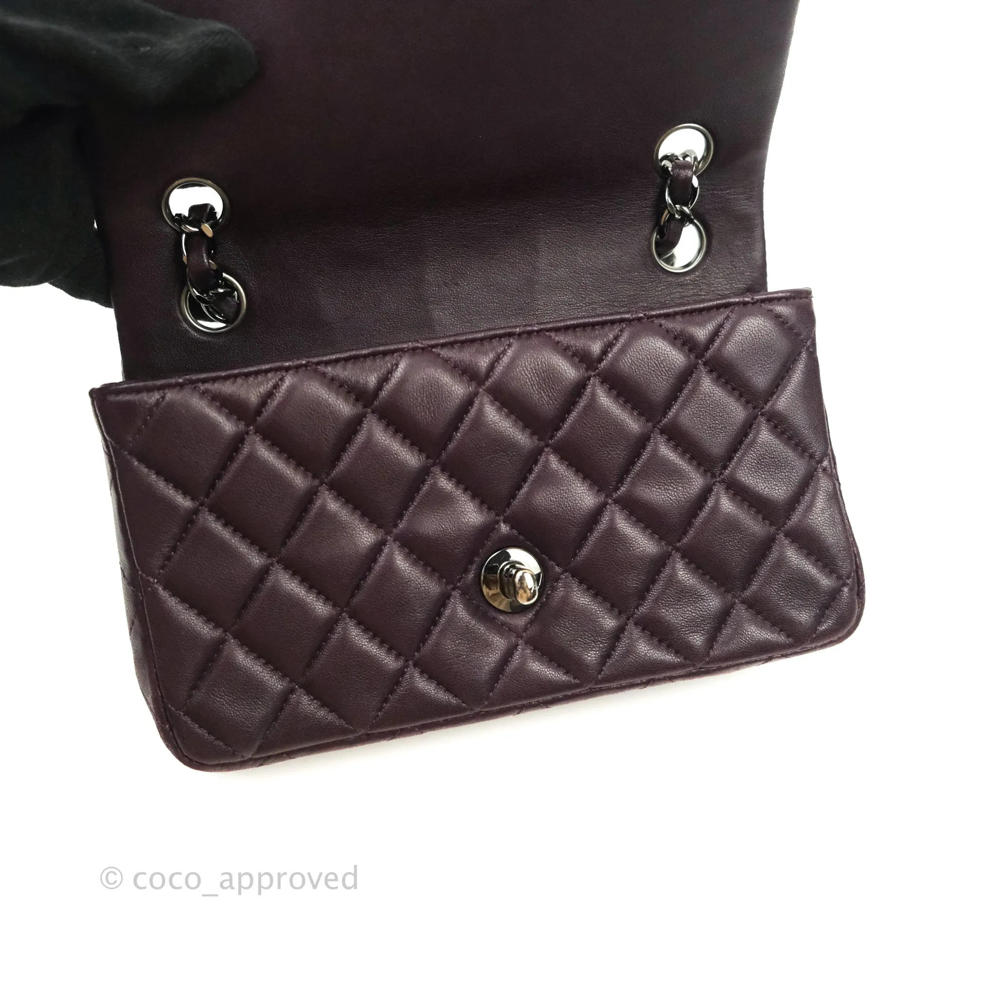 Chanel Quilted Mini Rectangular Purple Lambskin Silver Hardware