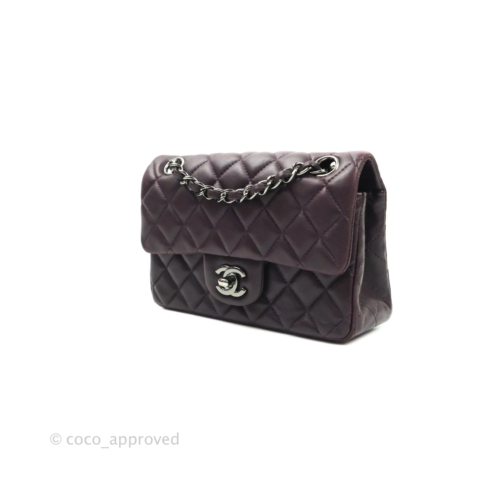 Chanel Quilted Mini Rectangular Purple Lambskin Silver Hardware
