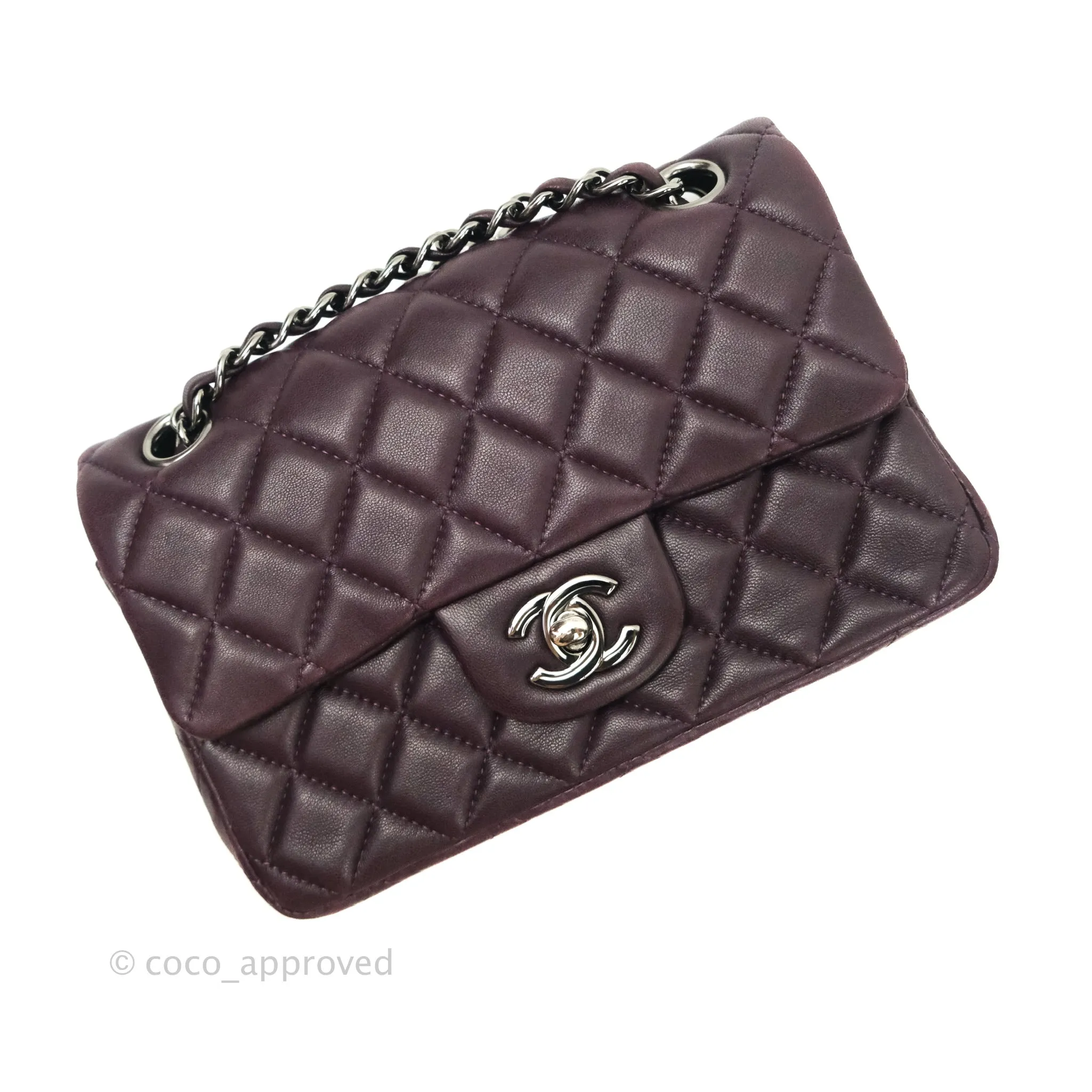 Chanel Quilted Mini Rectangular Purple Lambskin Silver Hardware