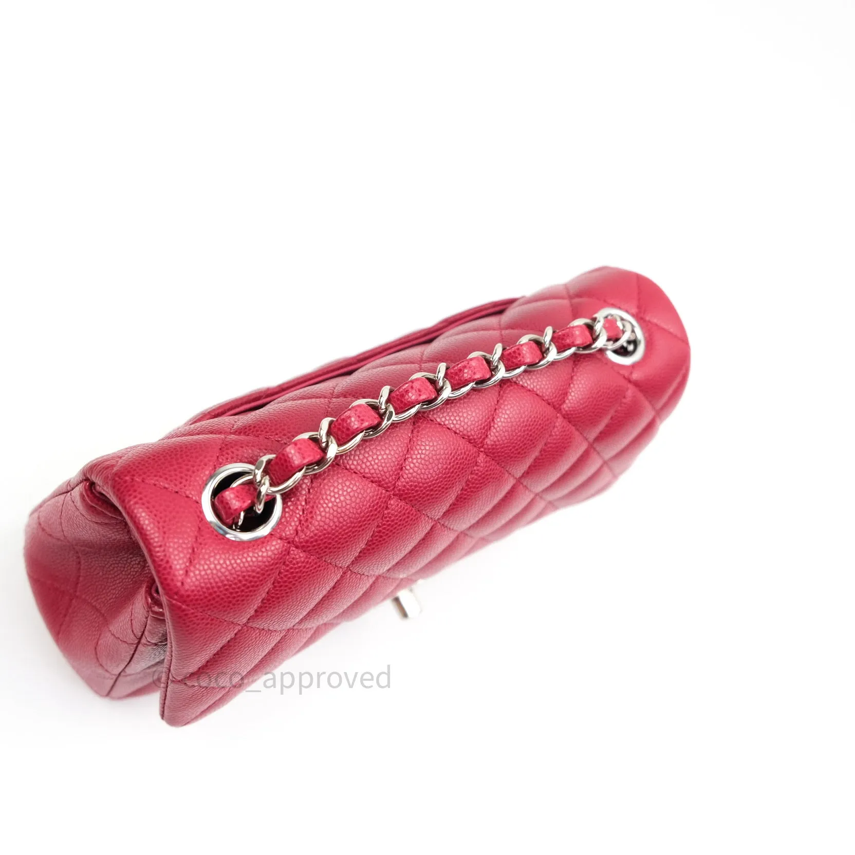 Chanel Quilted Mini Rectangular Red Caviar Silver Hardware 18B