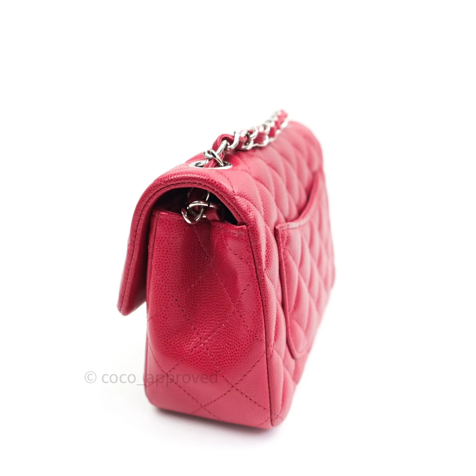Chanel Quilted Mini Rectangular Red Caviar Silver Hardware 18B