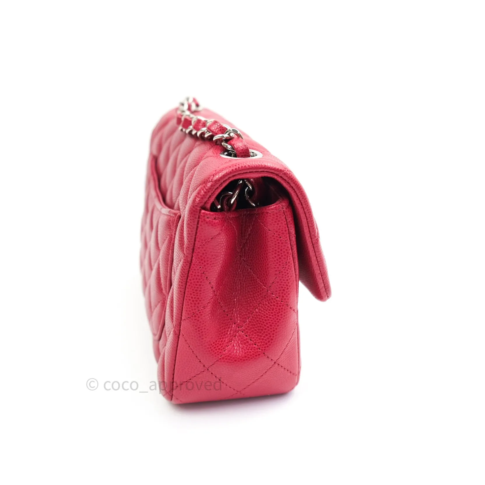 Chanel Quilted Mini Rectangular Red Caviar Silver Hardware 18B
