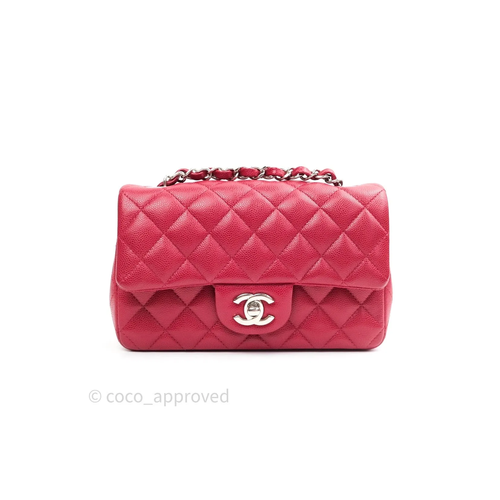Chanel Quilted Mini Rectangular Red Caviar Silver Hardware 18B