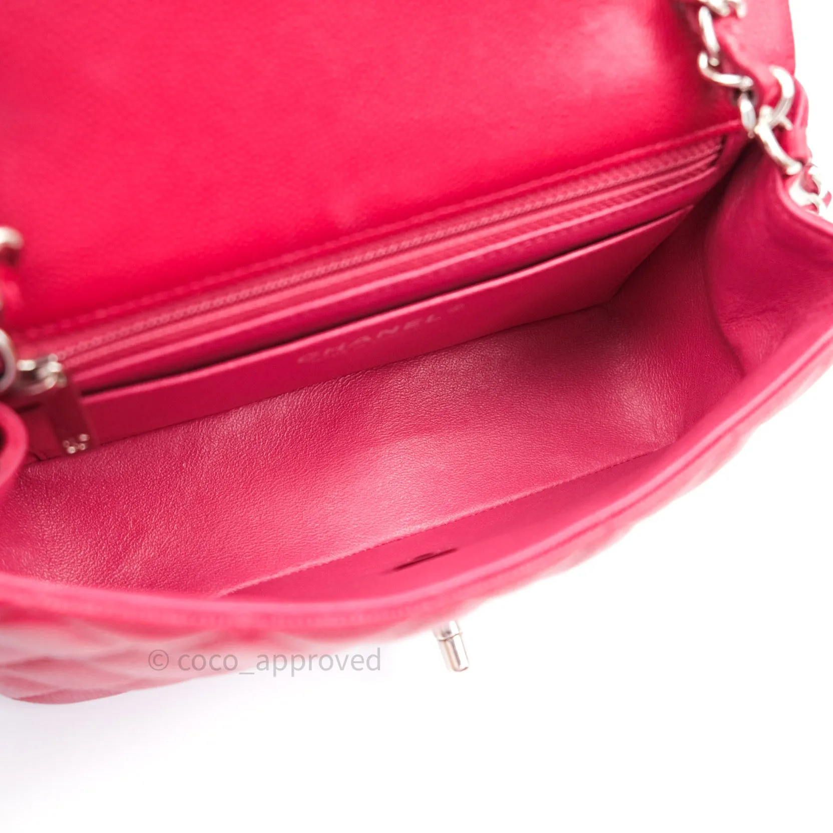 Chanel Quilted Mini Rectangular Red Caviar Silver Hardware 18B