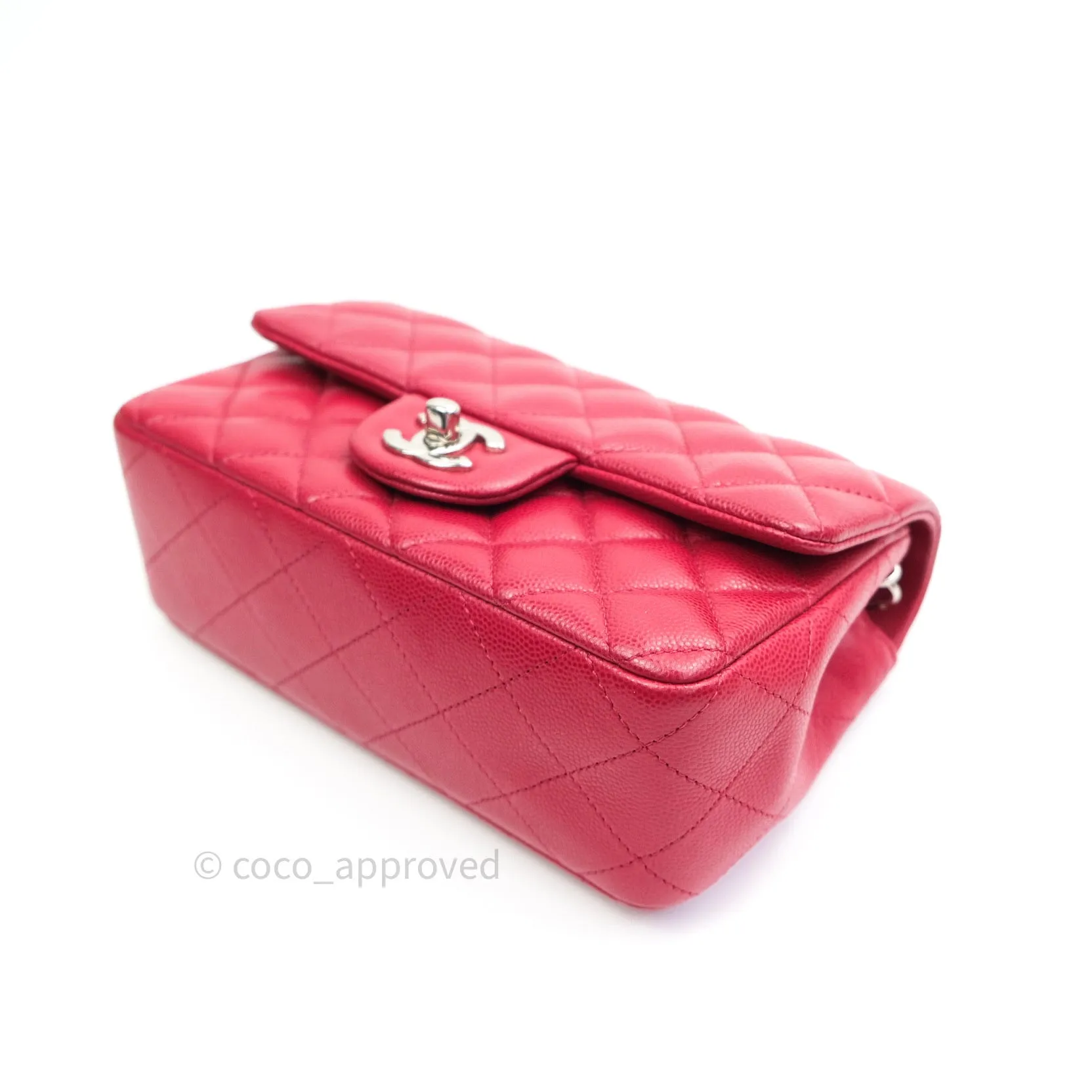 Chanel Quilted Mini Rectangular Red Caviar Silver Hardware 18B