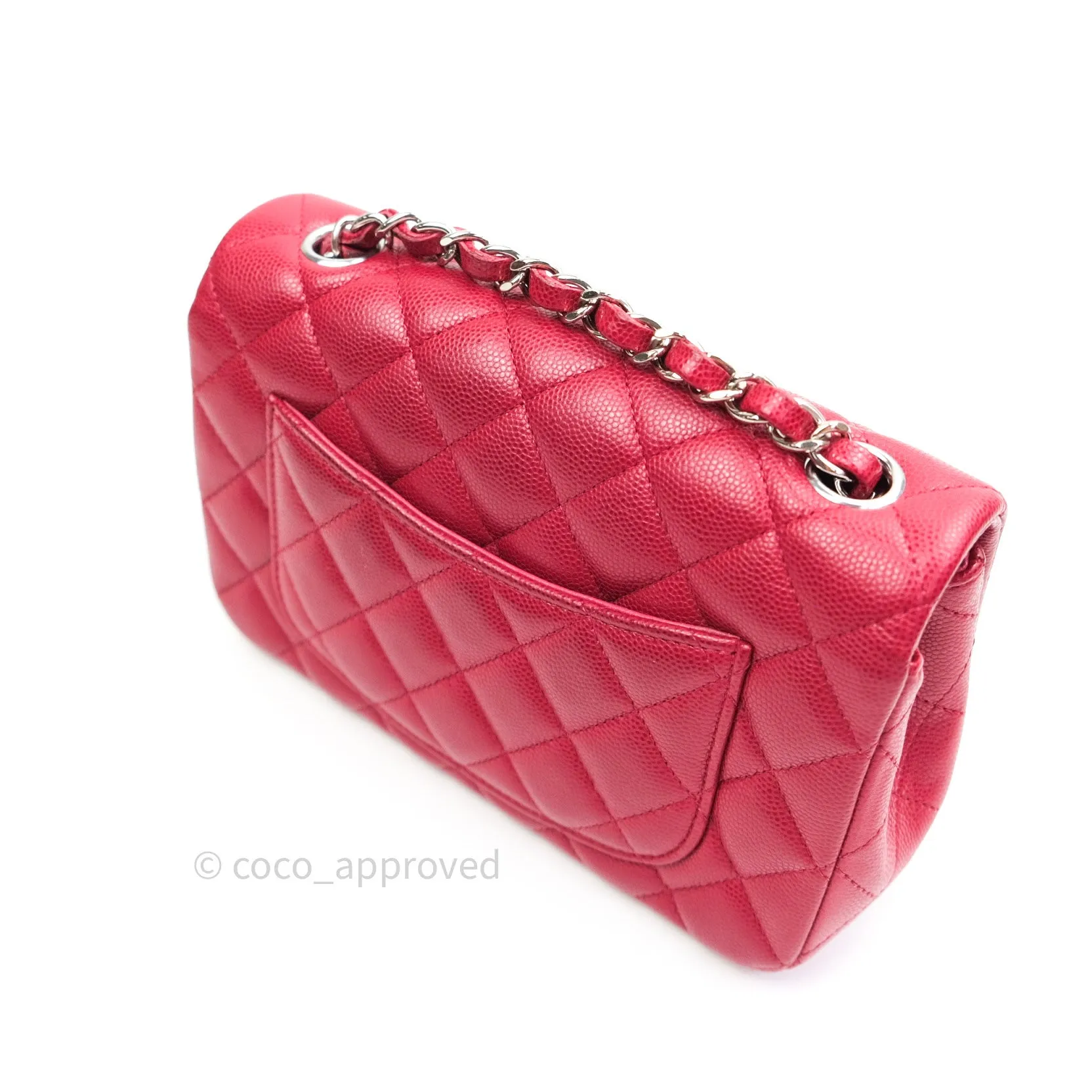 Chanel Quilted Mini Rectangular Red Caviar Silver Hardware 18B