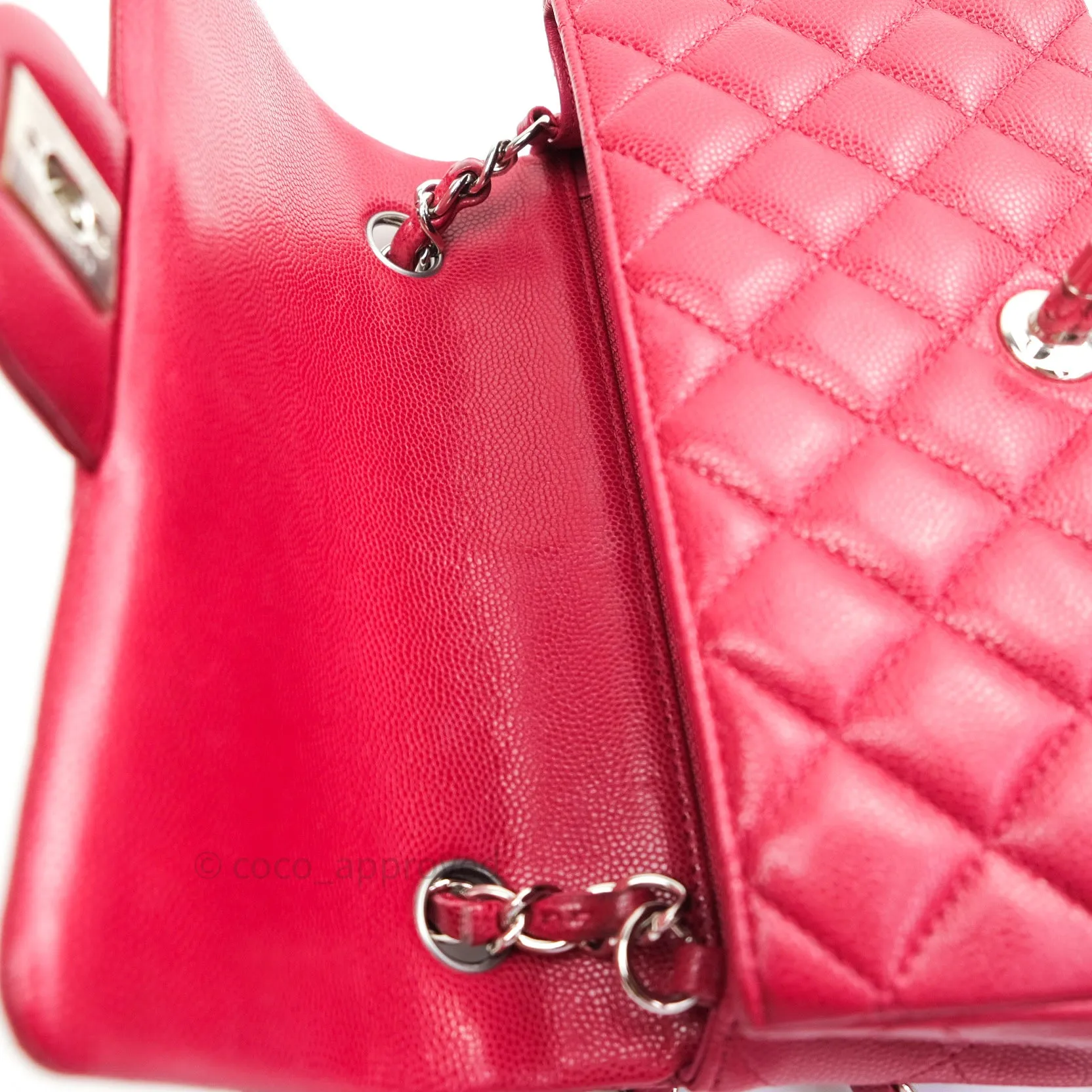 Chanel Quilted Mini Rectangular Red Caviar Silver Hardware 18B