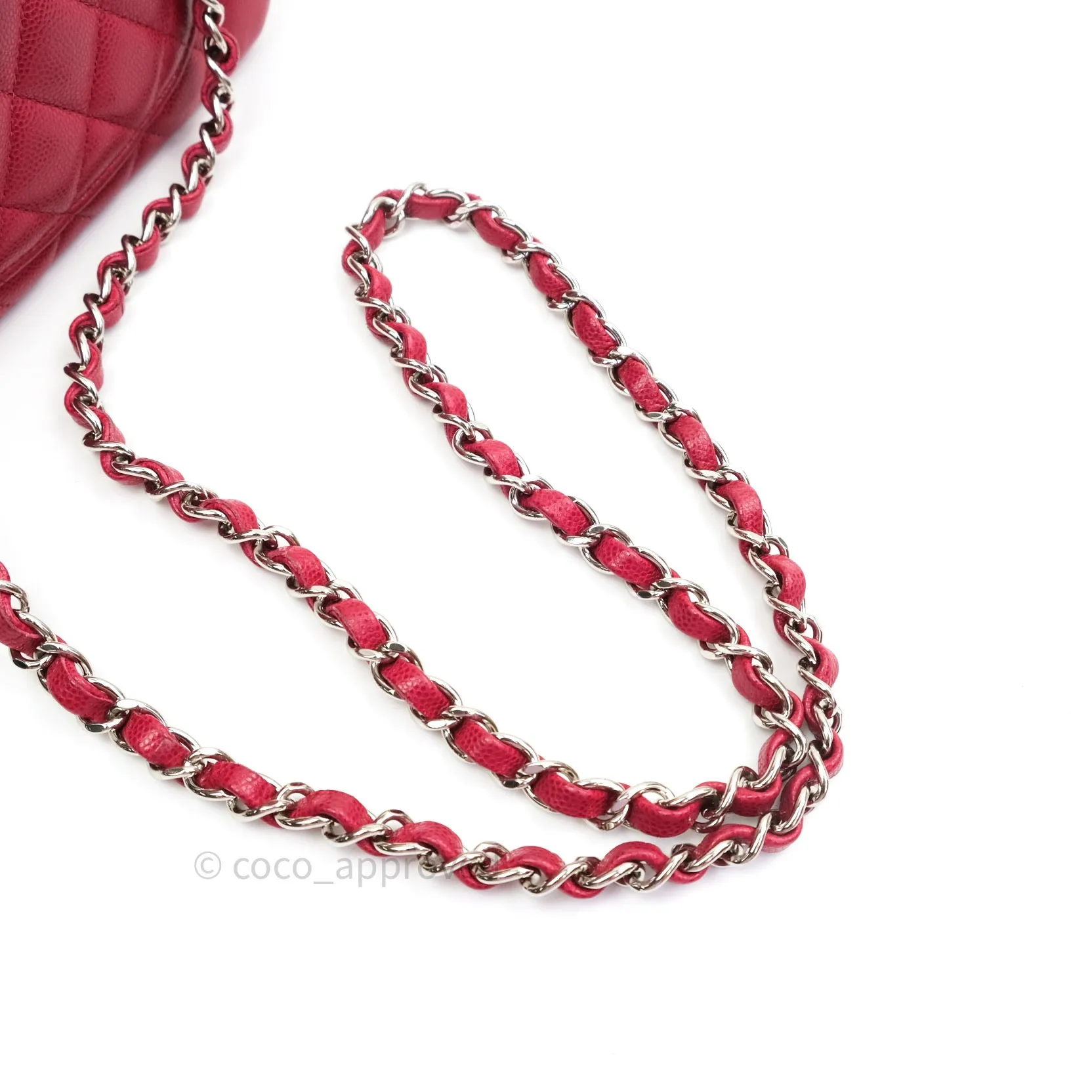 Chanel Quilted Mini Rectangular Red Caviar Silver Hardware 18B