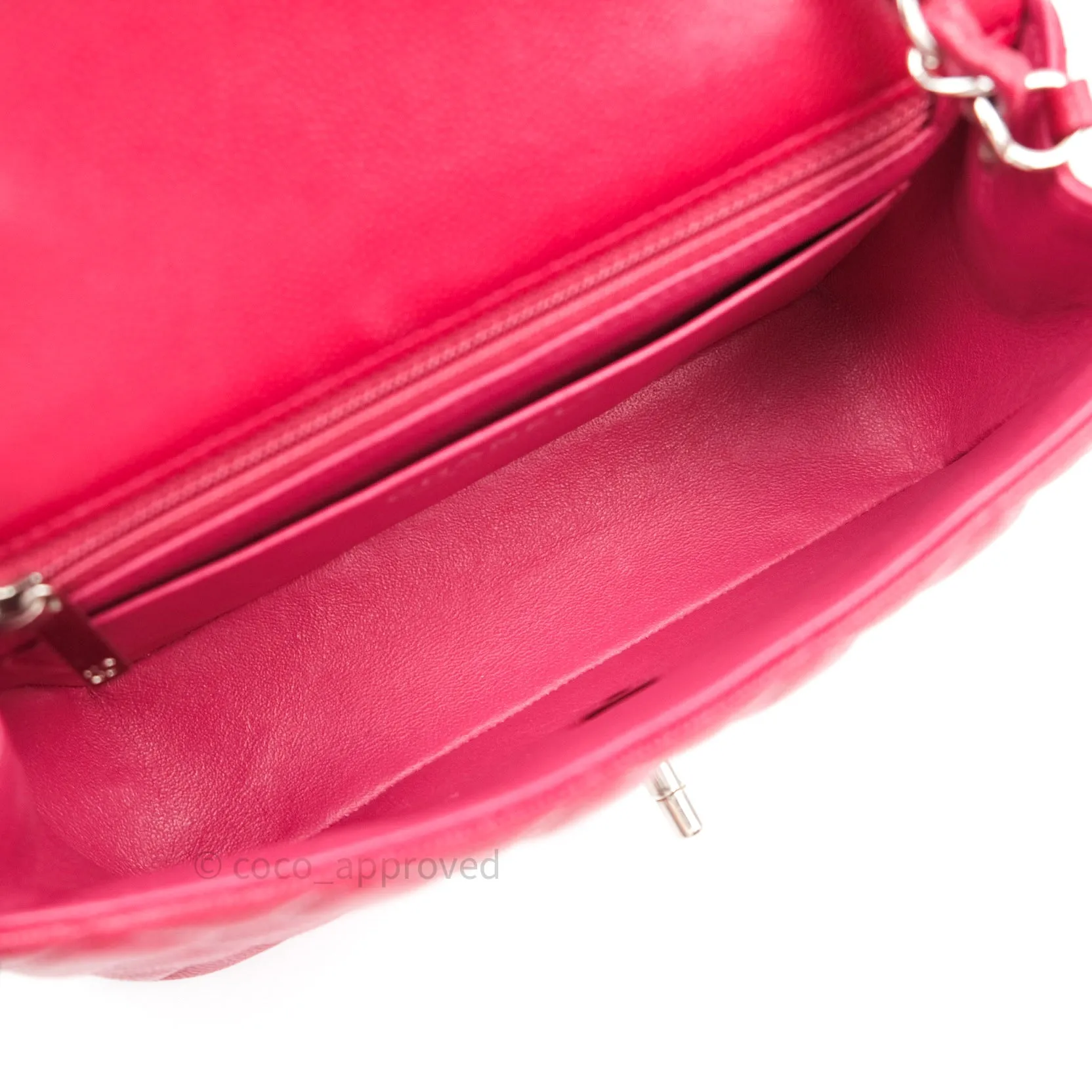 Chanel Quilted Mini Rectangular Red Caviar Silver Hardware 18B