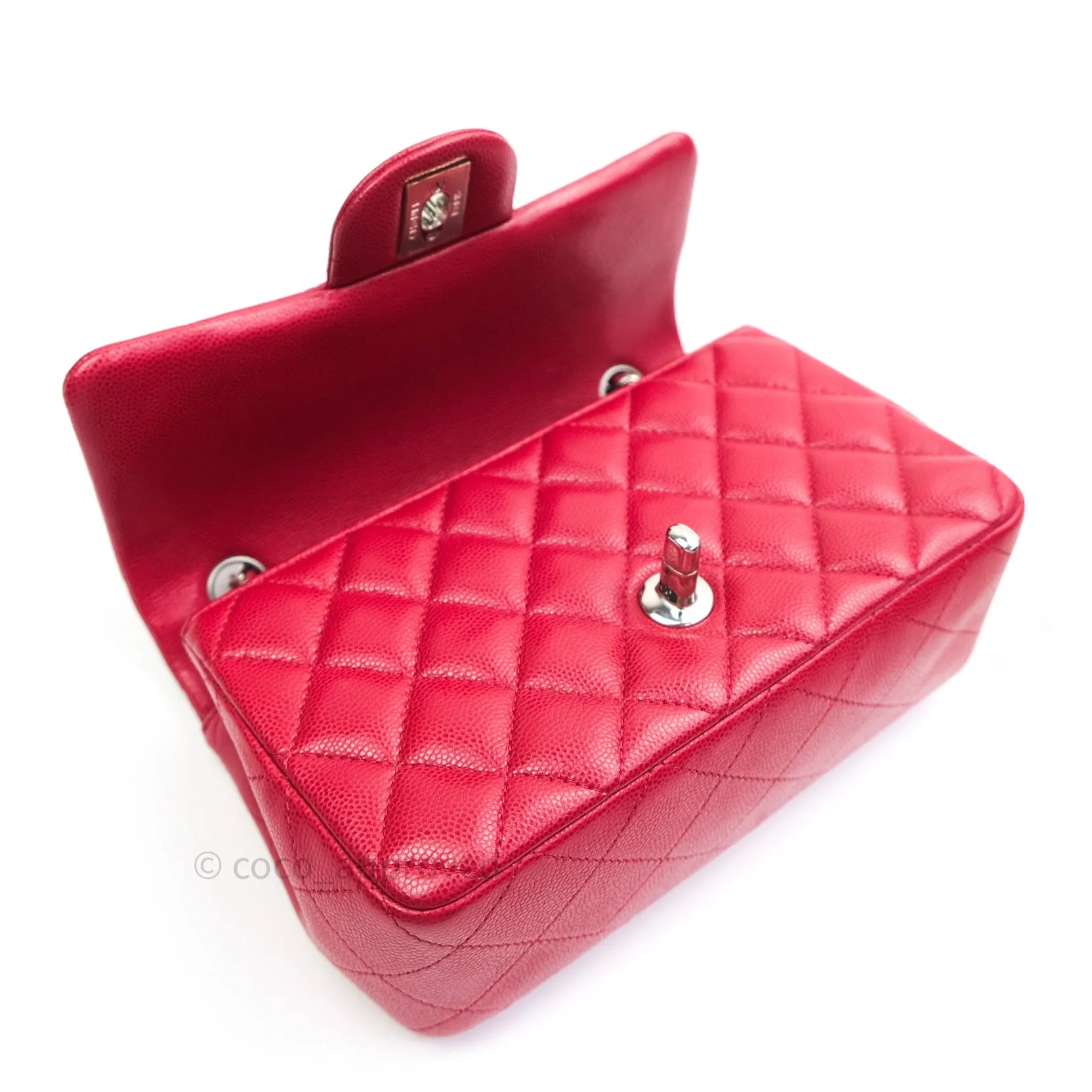 Chanel Quilted Mini Rectangular Red Caviar Silver Hardware 18B