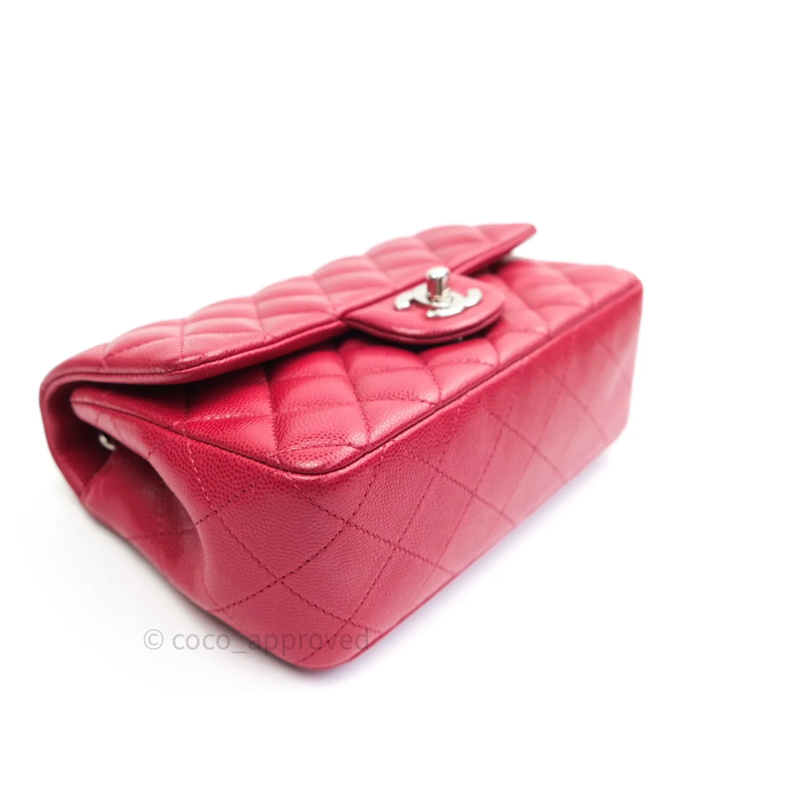 Chanel Quilted Mini Rectangular Red Caviar Silver Hardware 18B