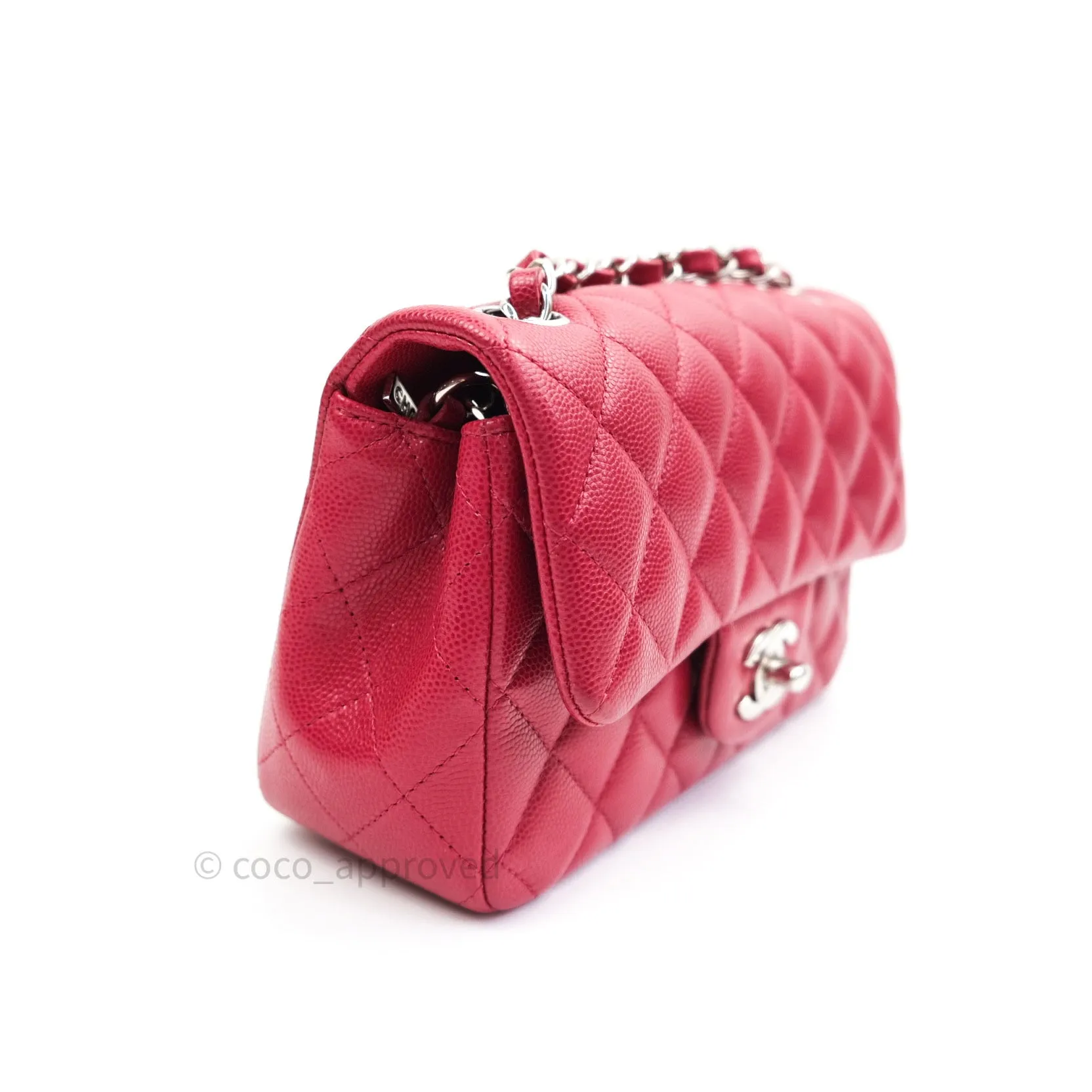 Chanel Quilted Mini Rectangular Red Caviar Silver Hardware 18B
