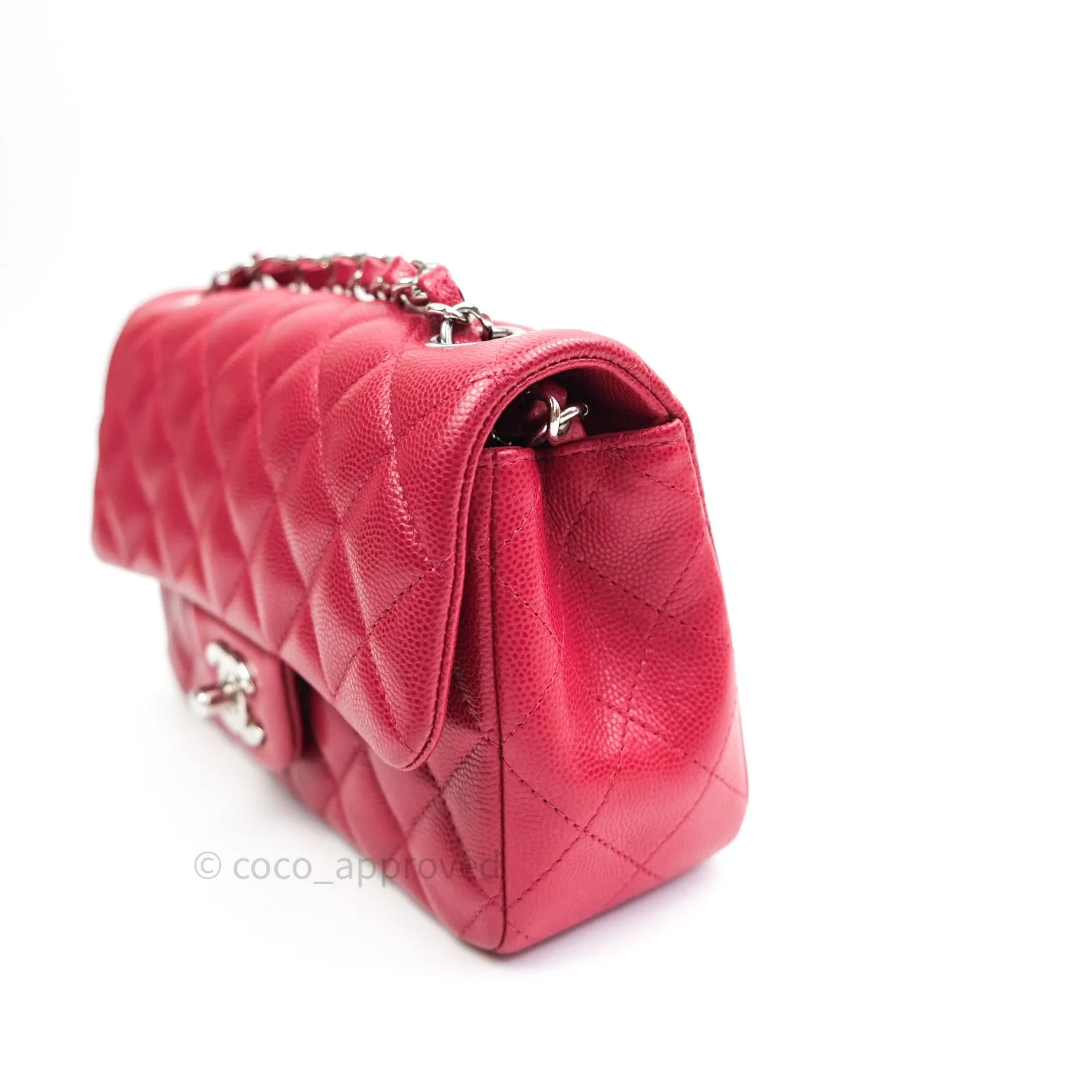 Chanel Quilted Mini Rectangular Red Caviar Silver Hardware 18B