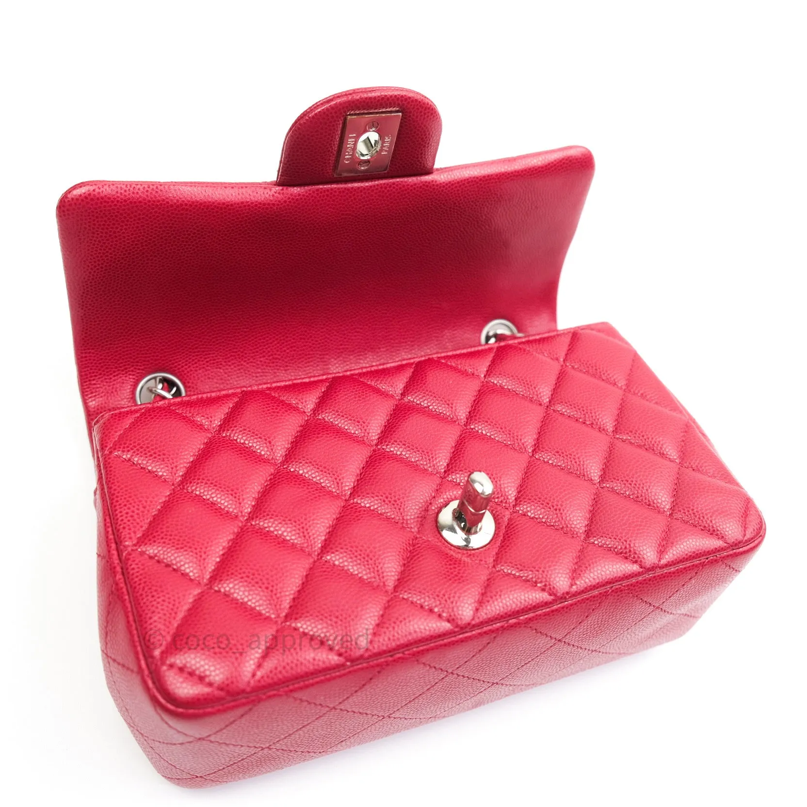 Chanel Quilted Mini Rectangular Red Caviar Silver Hardware 18B