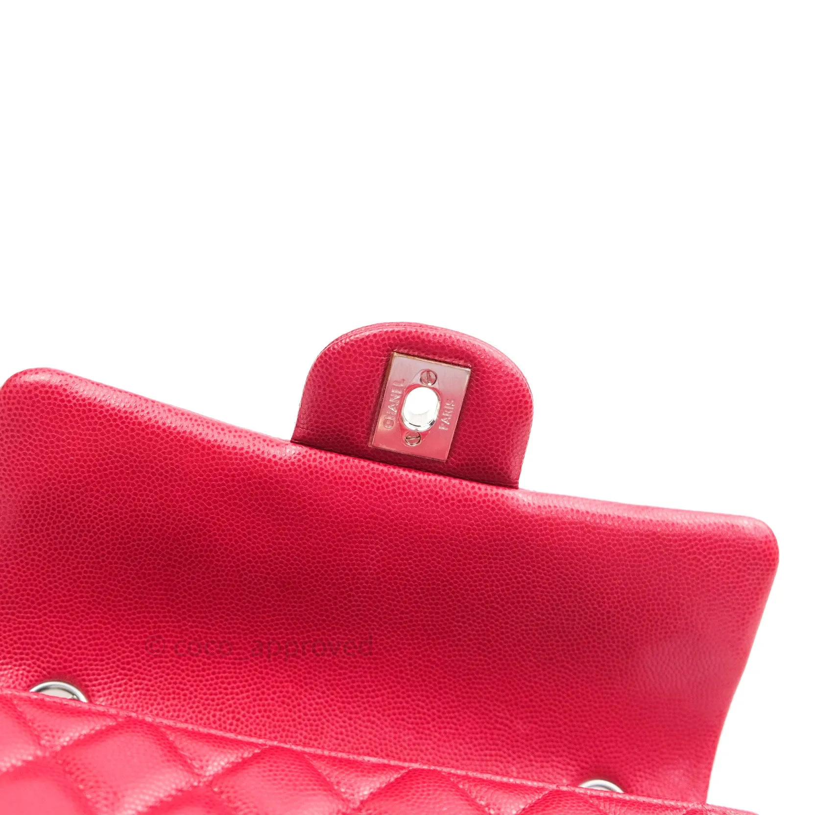 Chanel Quilted Mini Rectangular Red Caviar Silver Hardware 18B