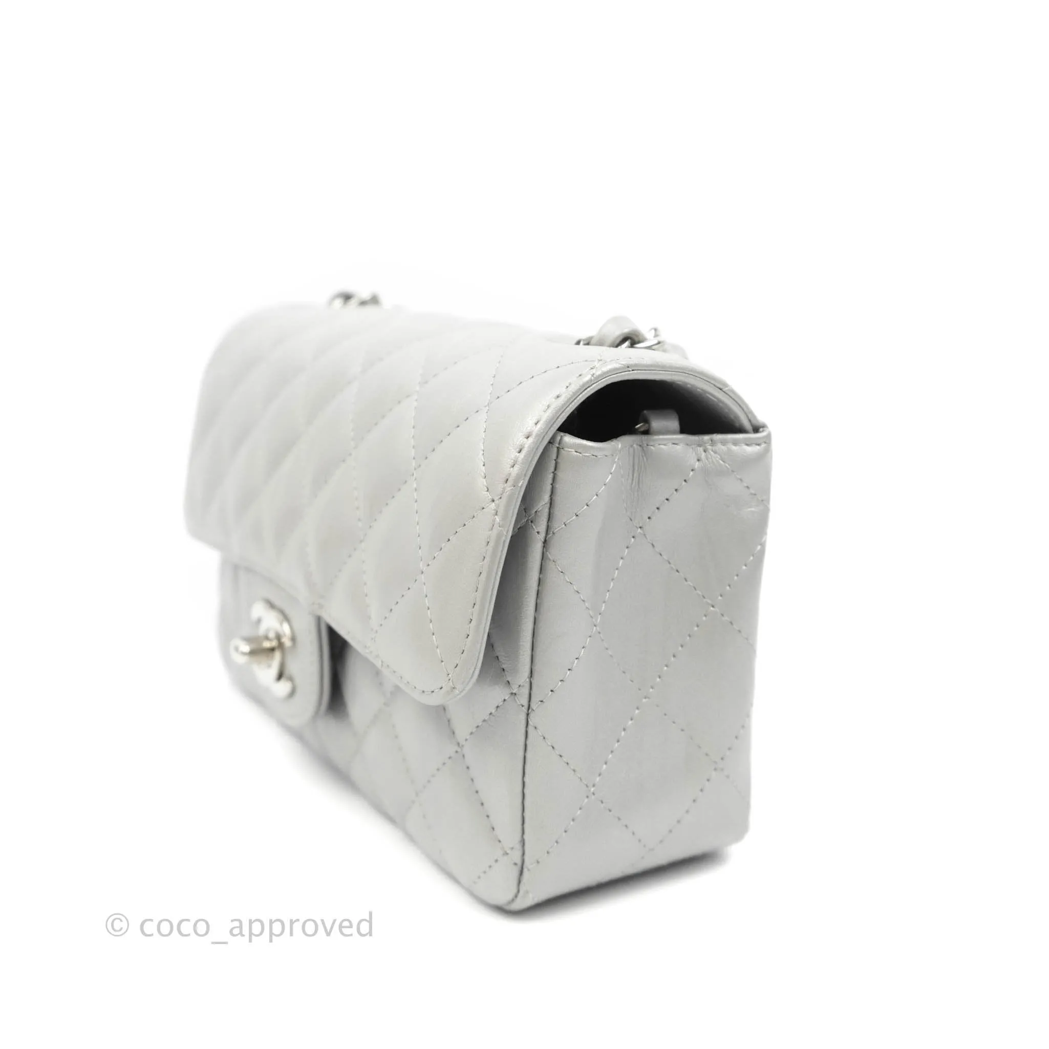 Chanel Quilted Mini Rectangular Silver Crumpled Calfskin Silver Hardware