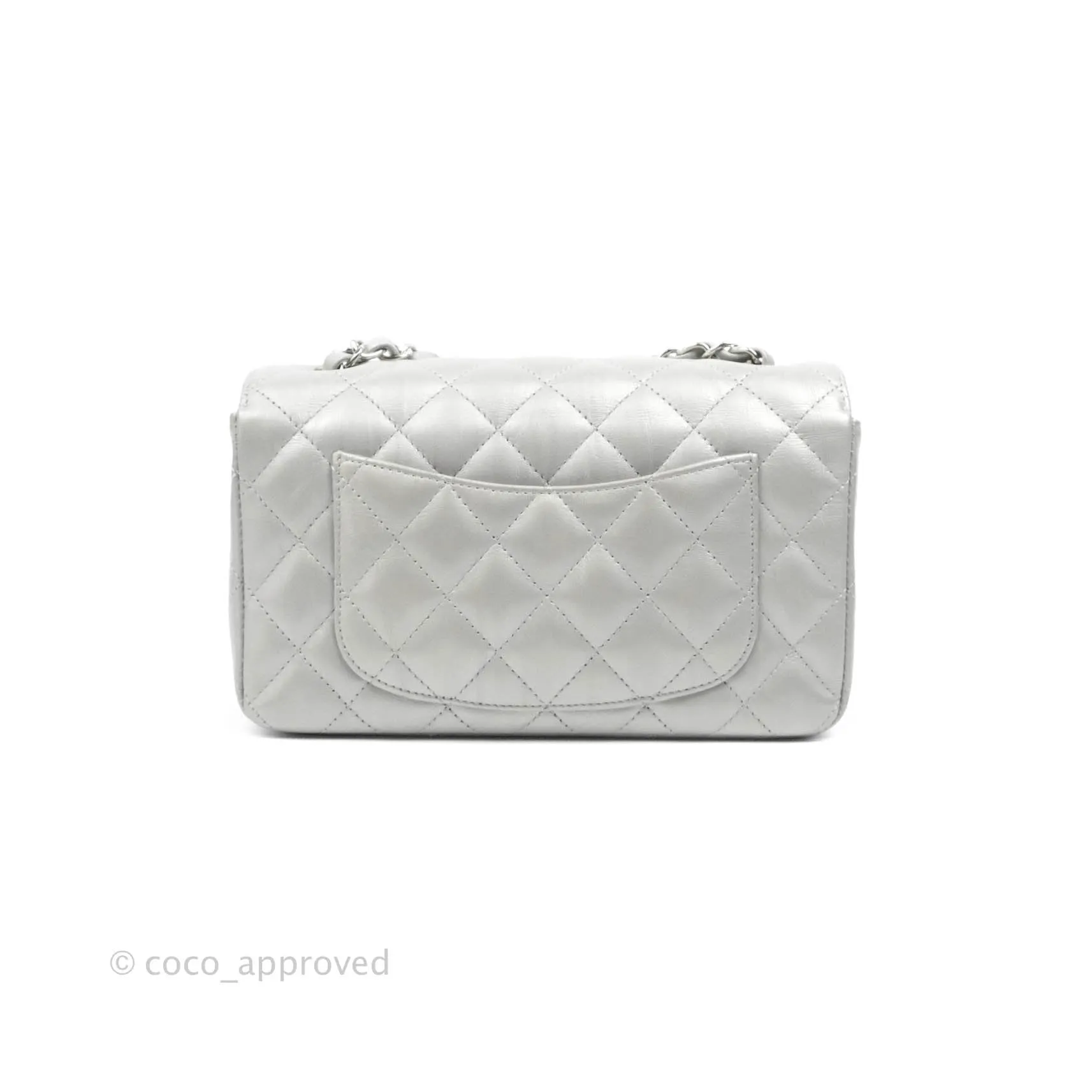 Chanel Quilted Mini Rectangular Silver Crumpled Calfskin Silver Hardware