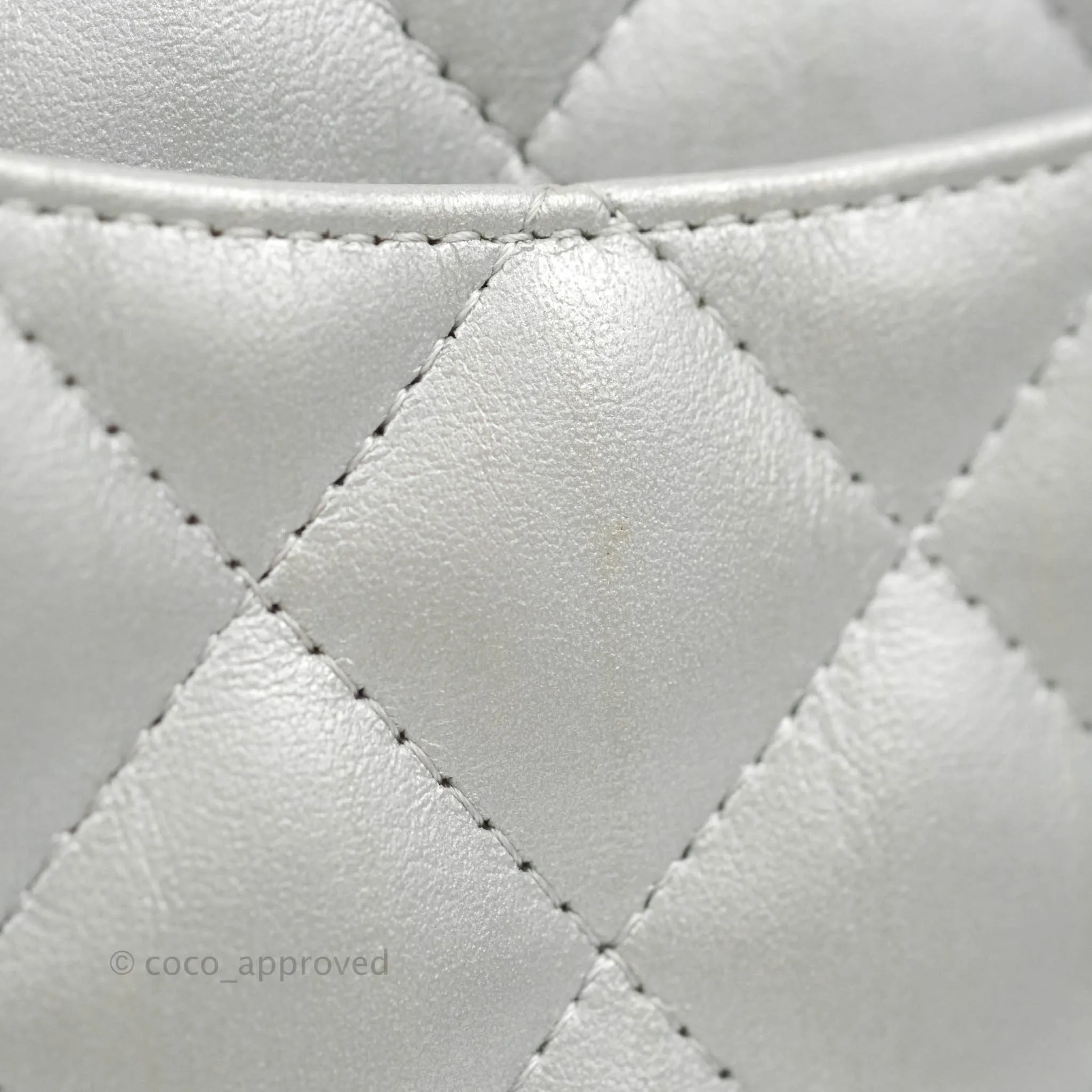 Chanel Quilted Mini Rectangular Silver Crumpled Calfskin Silver Hardware